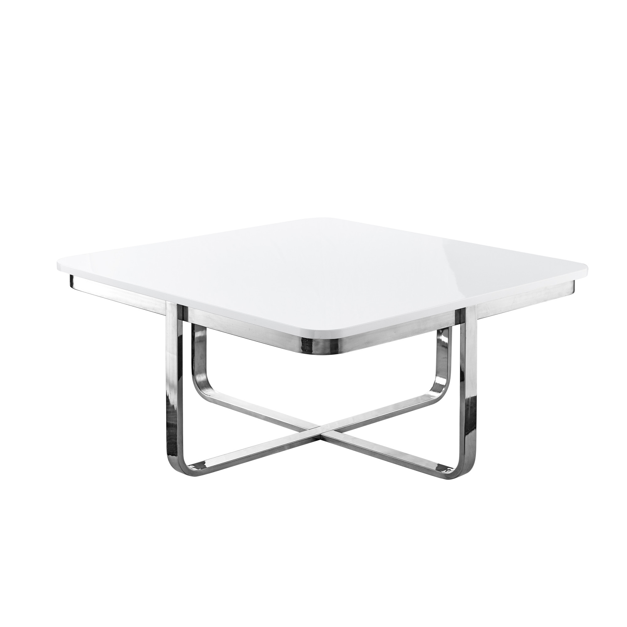 35" White And Silver Metallic Stainless Steel Square Coffee Table-543860-1