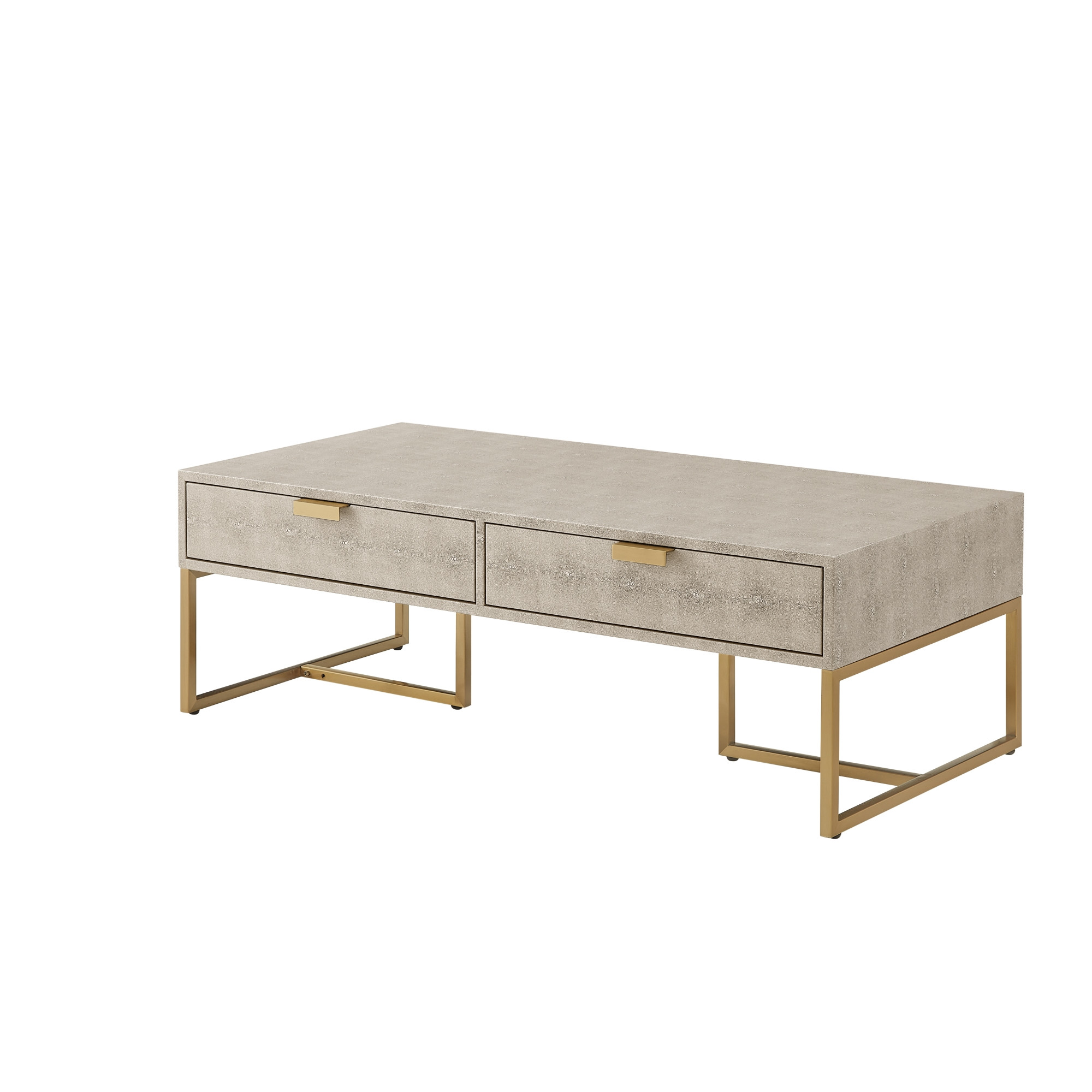 46" Cream And Gold Stainless Steel Coffee Table With Two Drawers-543874-1