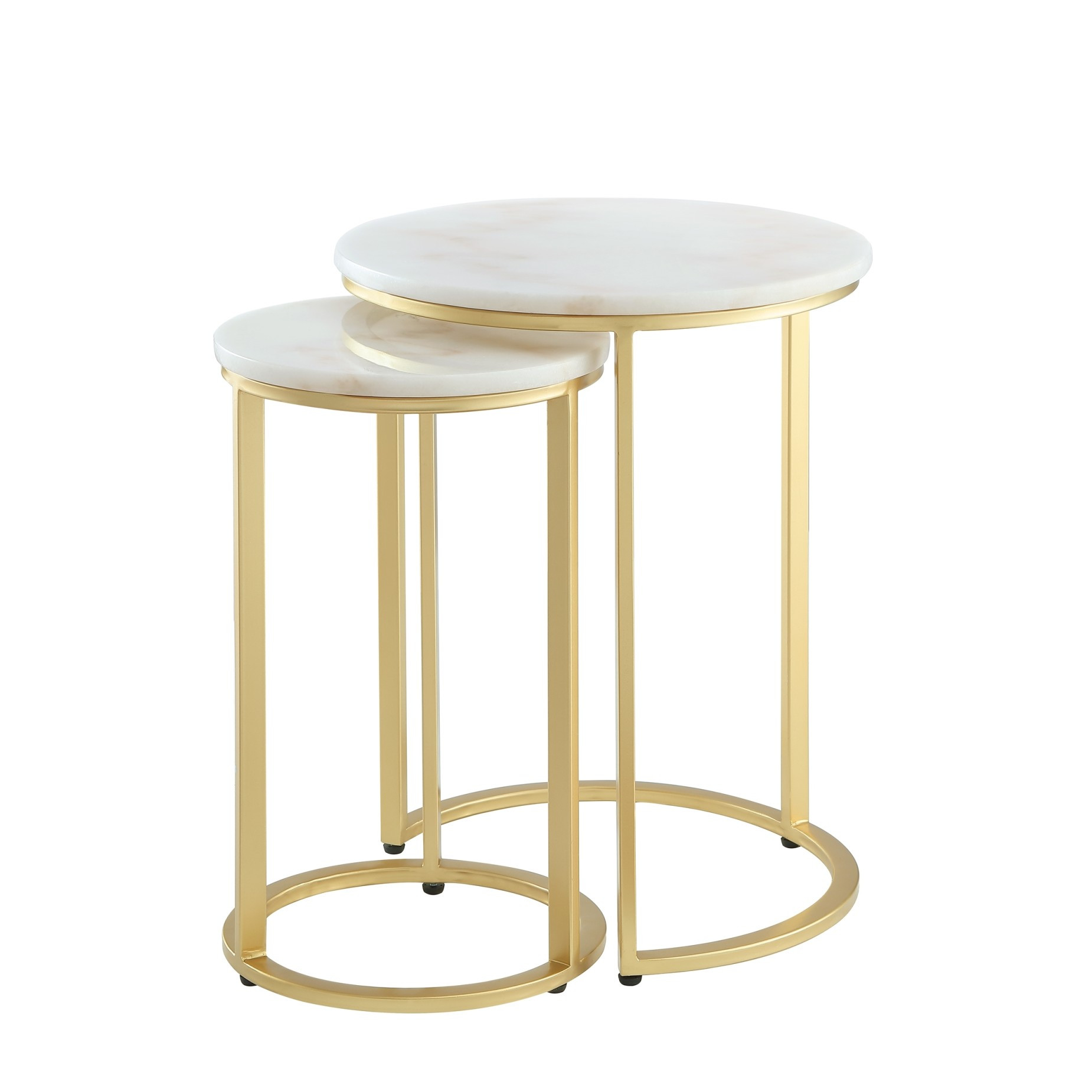 Set of Two 22" Gold and White Marble Round Nested Tables-543883-1