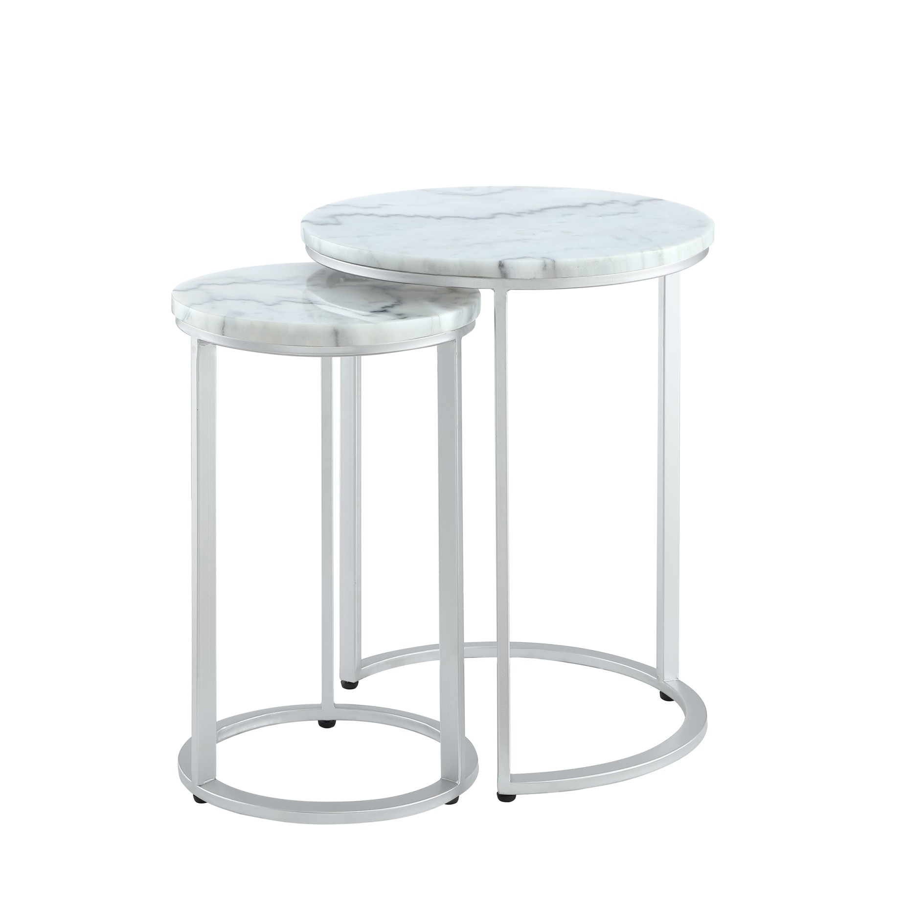 Set of Two 22" Silver and White Marble Round Nested Tables-543884-1