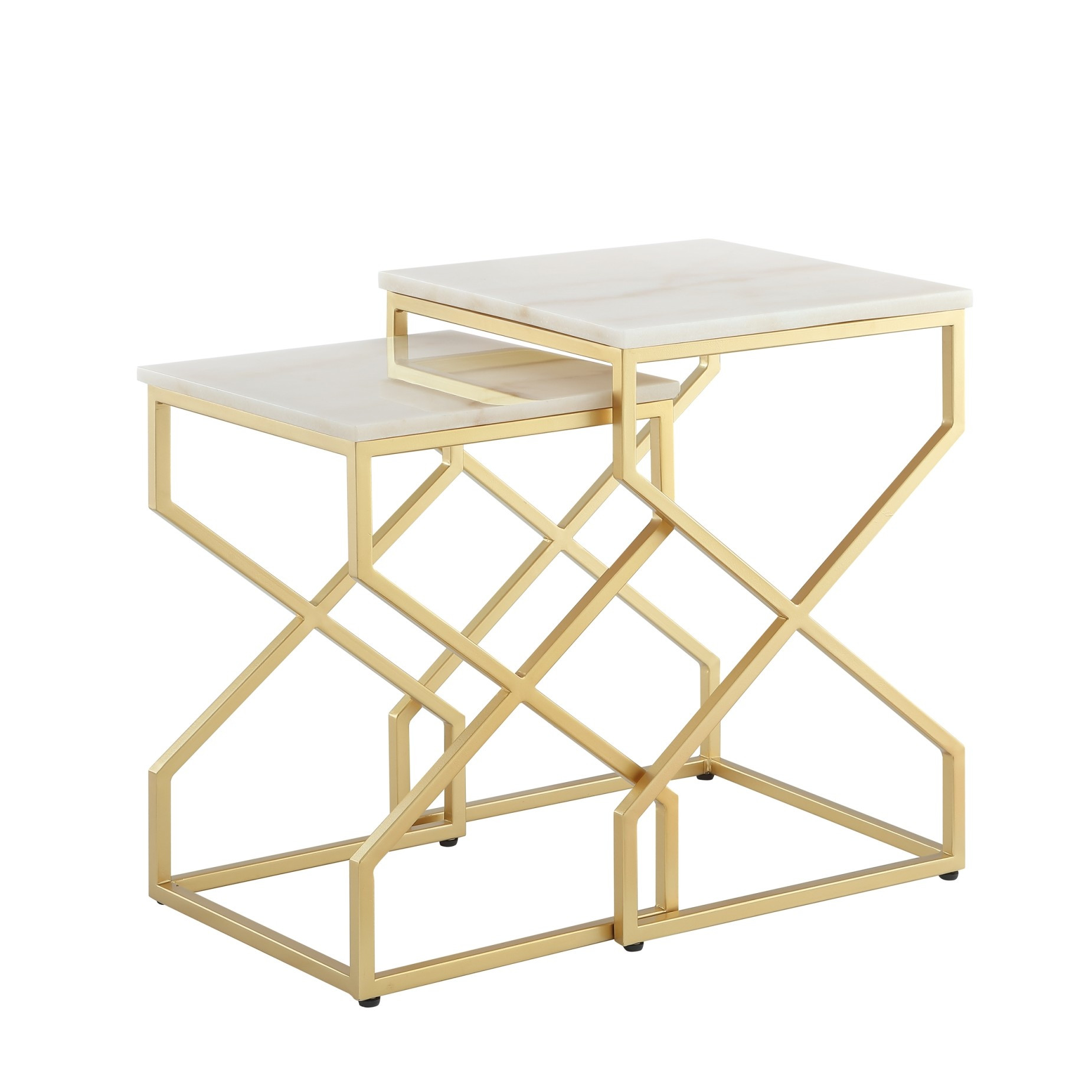 Set of Two 22" Gold and White Marble Nested Tables-543885-1