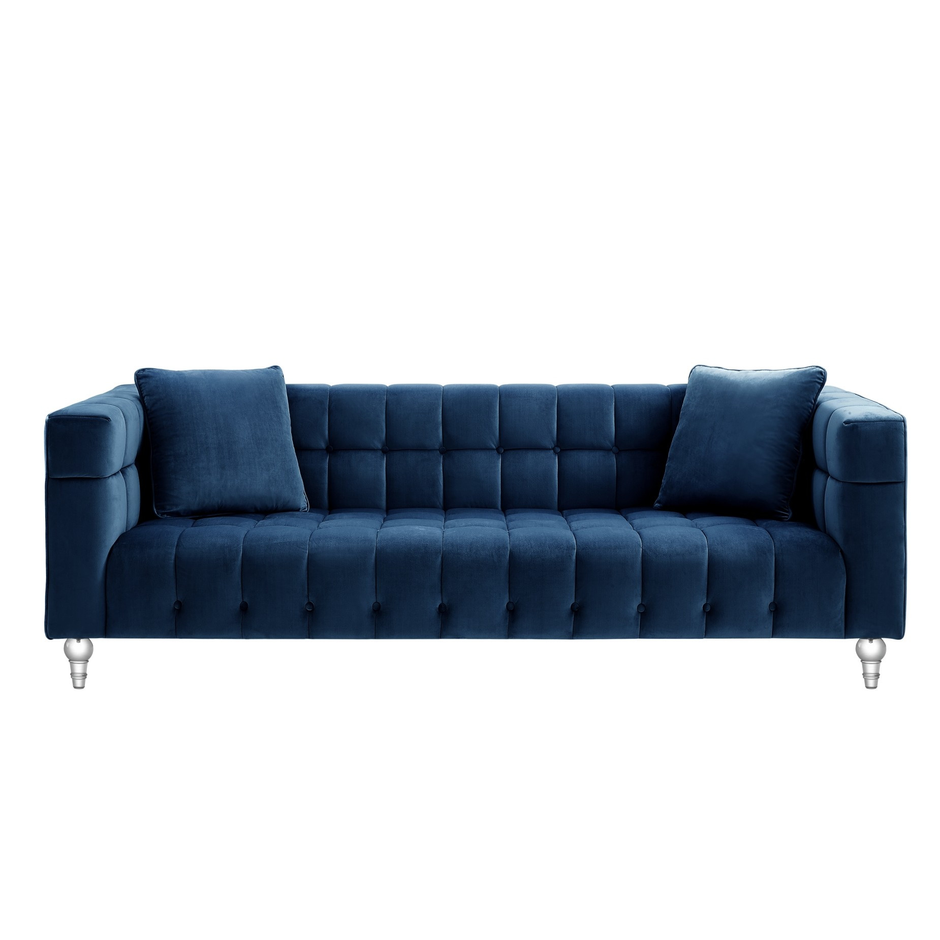 88" Navy Blue Velvet and Clear Sofa and Toss Pillows-543979-1
