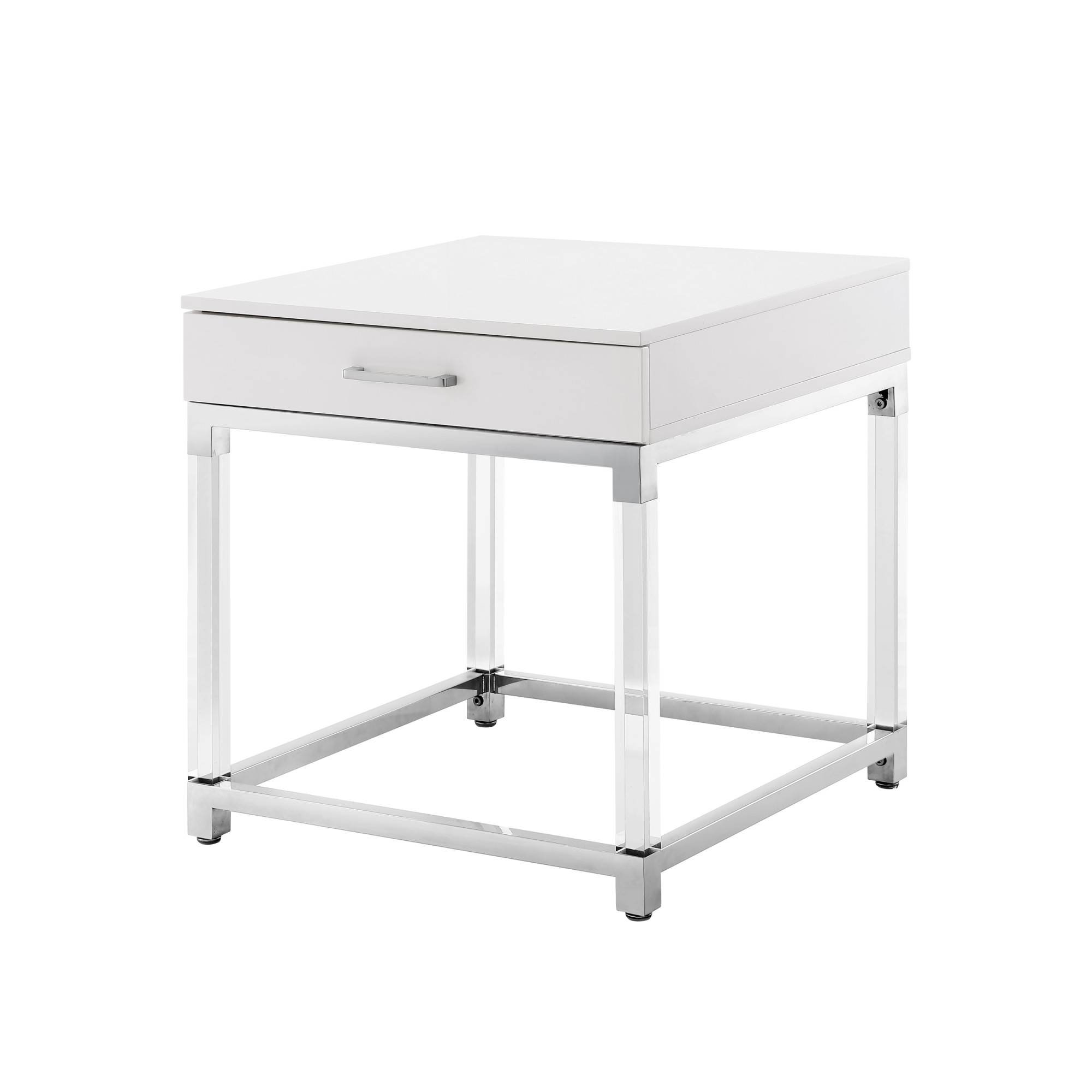 24" Silver Metallic and White End Table with Drawer-544061-1