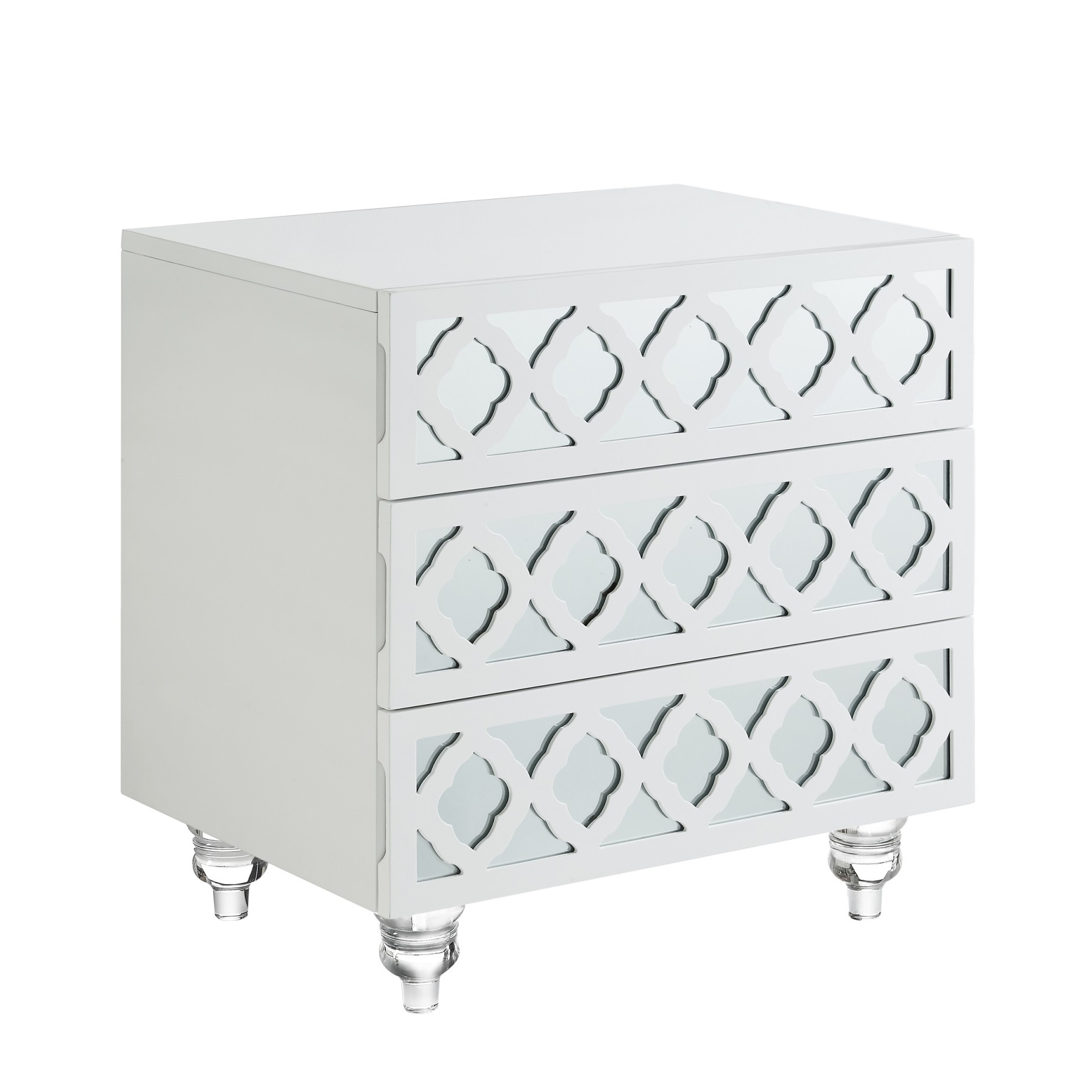 24" Clear And White Wood Mirrored End Table With Three Drawers-544099-1