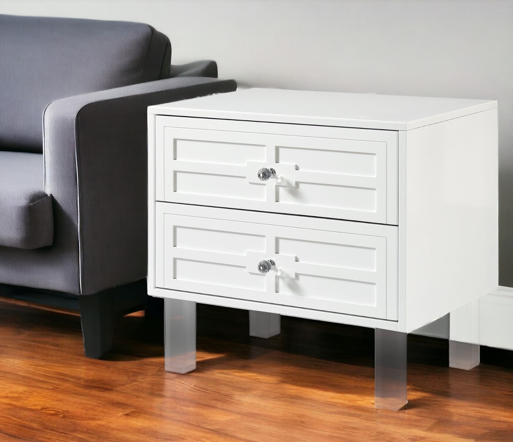 24" White and Clear Wood and Acrylic End Table With Two Drawers-544103-1