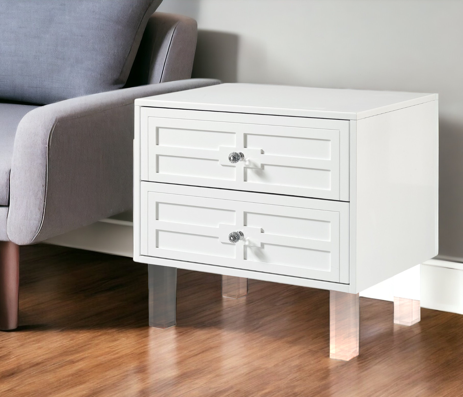 24" White And Clear Wood And Acrylic End Table With Two Drawers-544109-1