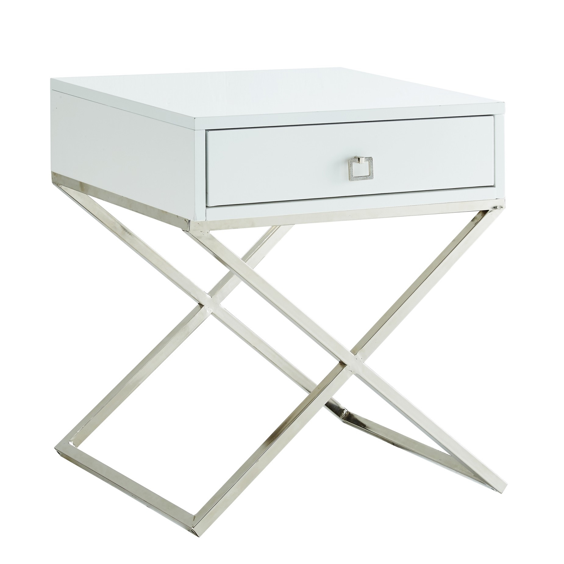 25" Silver and White End Table with Drawer-544114-1