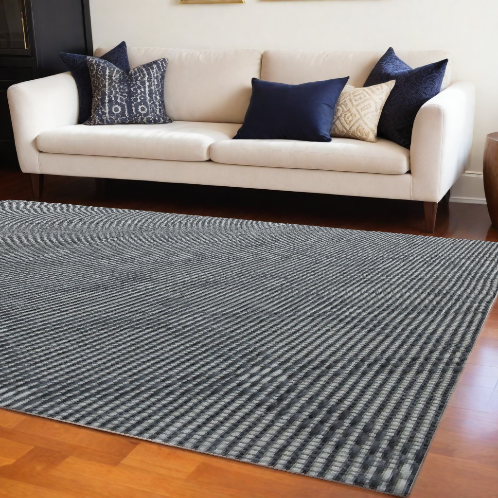 8' x 10' Gray and Ivory Geometric Hand Woven Non Skid Area Rug-544120-1