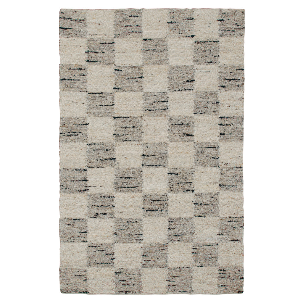 5' x 8' Beige Wool Checkered Hand Woven Area Rug-544149-1