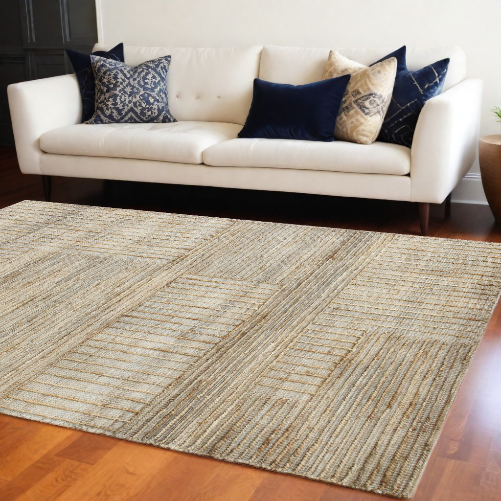 9' x 12' Brown and Ivory Striped Hand Woven Non Skid Area Rug-544160-1