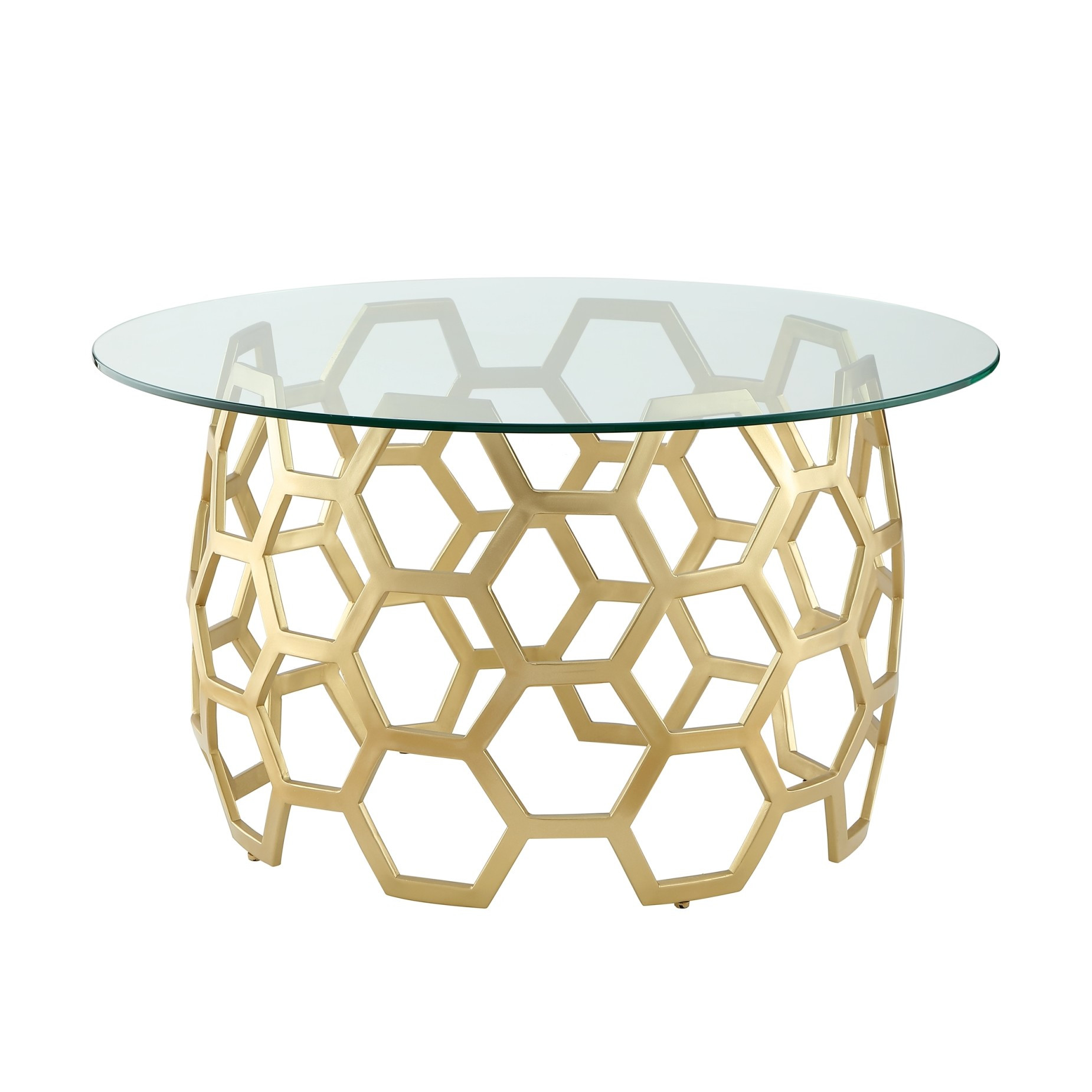 32" Clear And Gold Glass And Iron Round Coffee Table-544267-1
