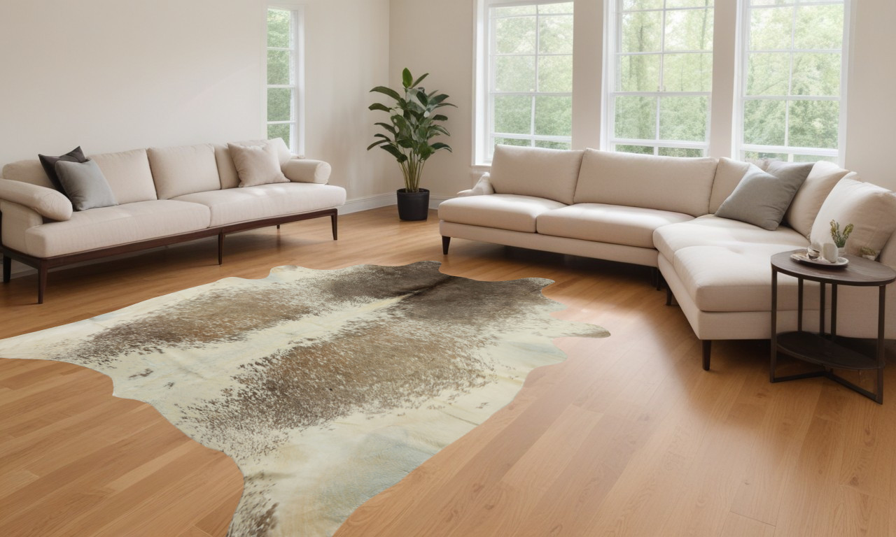 6' x 7' Brown and White Cowhide Hand Knotted Area Rug-544339-1