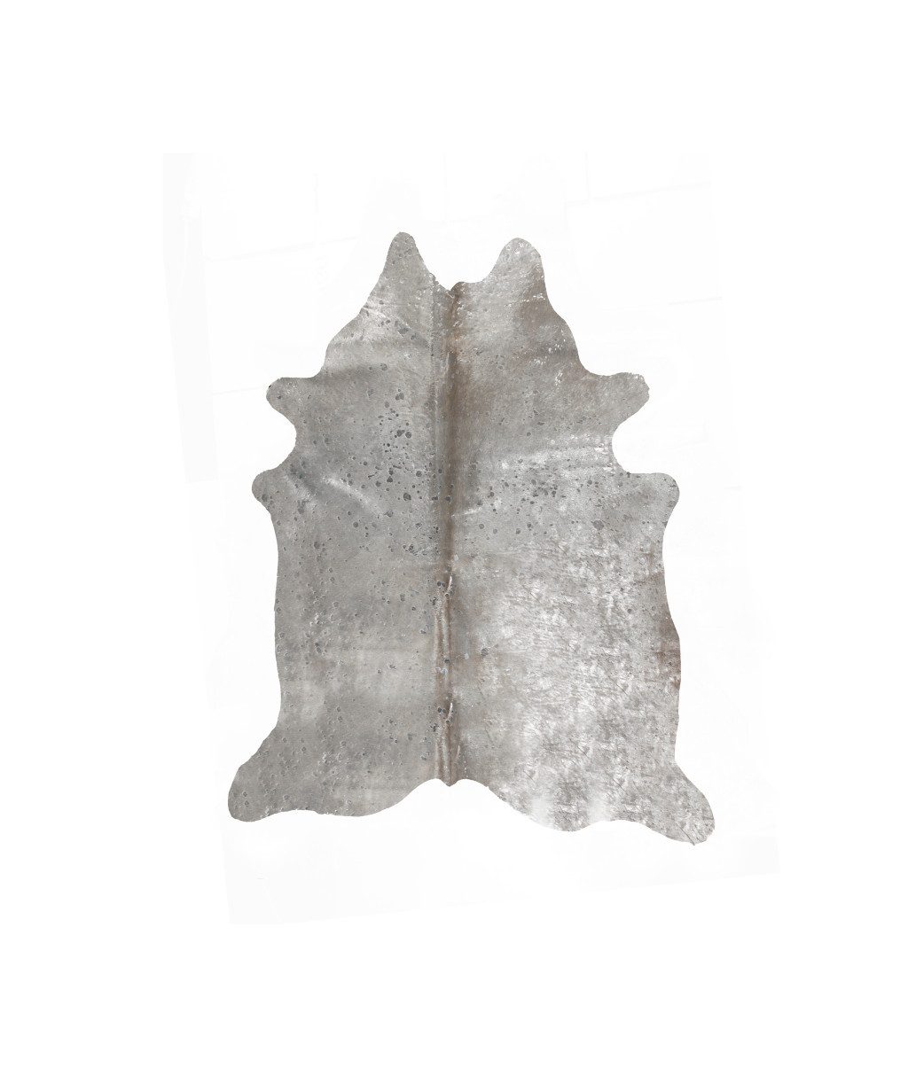 5" X 7" Gray and Silver Genuine Cowhide Hand Knotted Area Rug