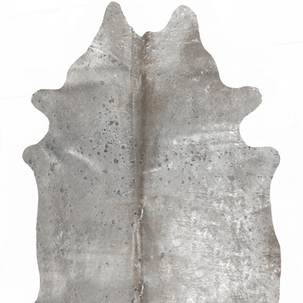 5" X 7" Gray and Silver Genuine Cowhide Hand Knotted Area Rug