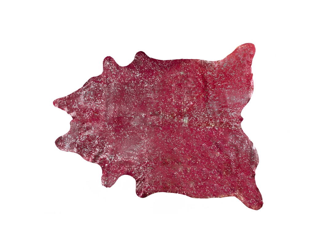 5" X 7" Red and Silver Cowhide Hand Knotted Area Rug