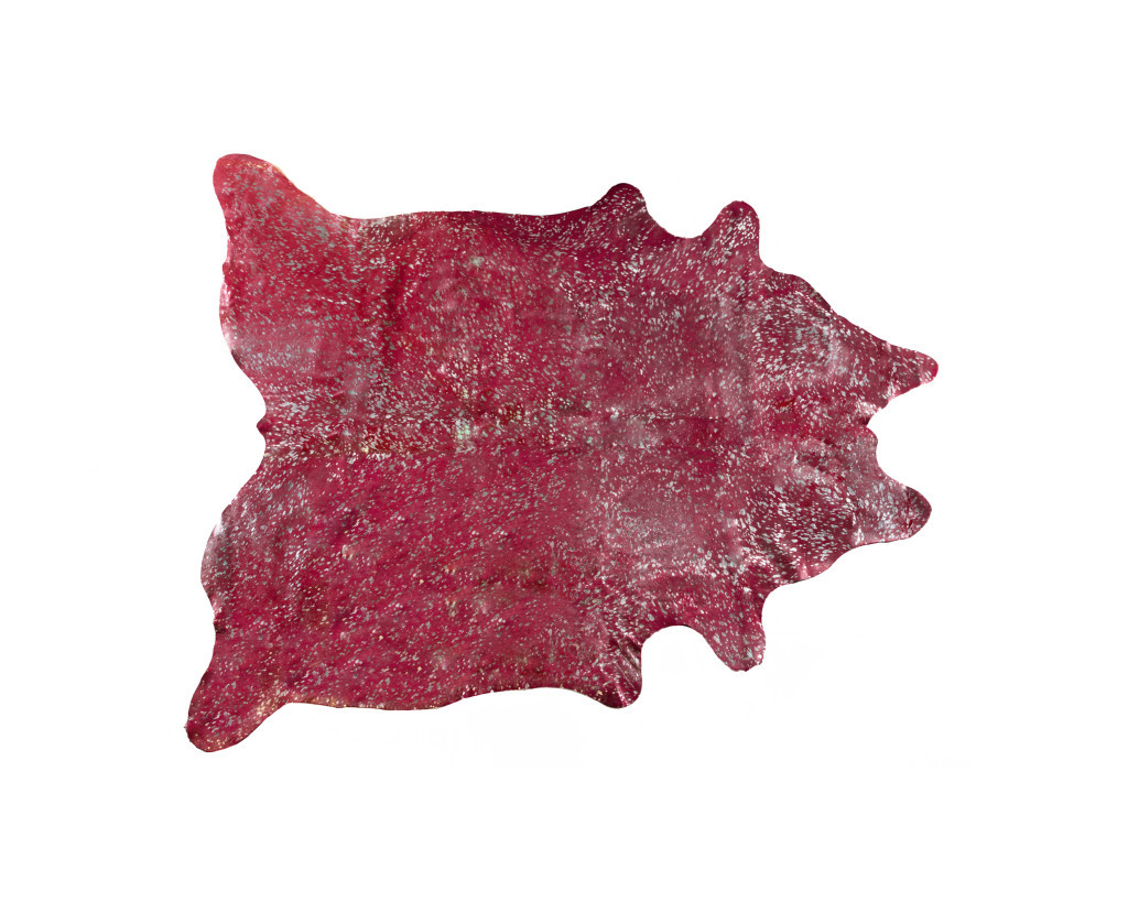 5" X 7" Red and Silver Cowhide Hand Knotted Area Rug