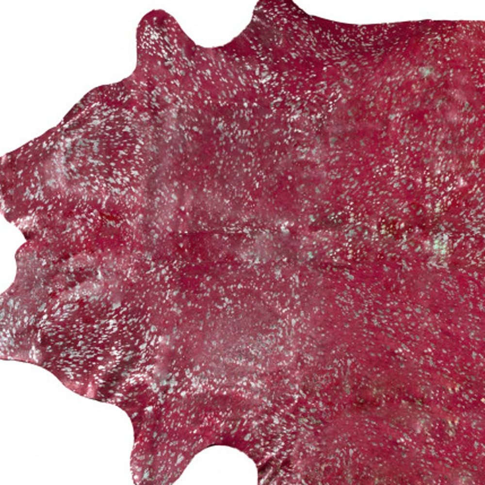 5" X 7" Red and Silver Cowhide Hand Knotted Area Rug