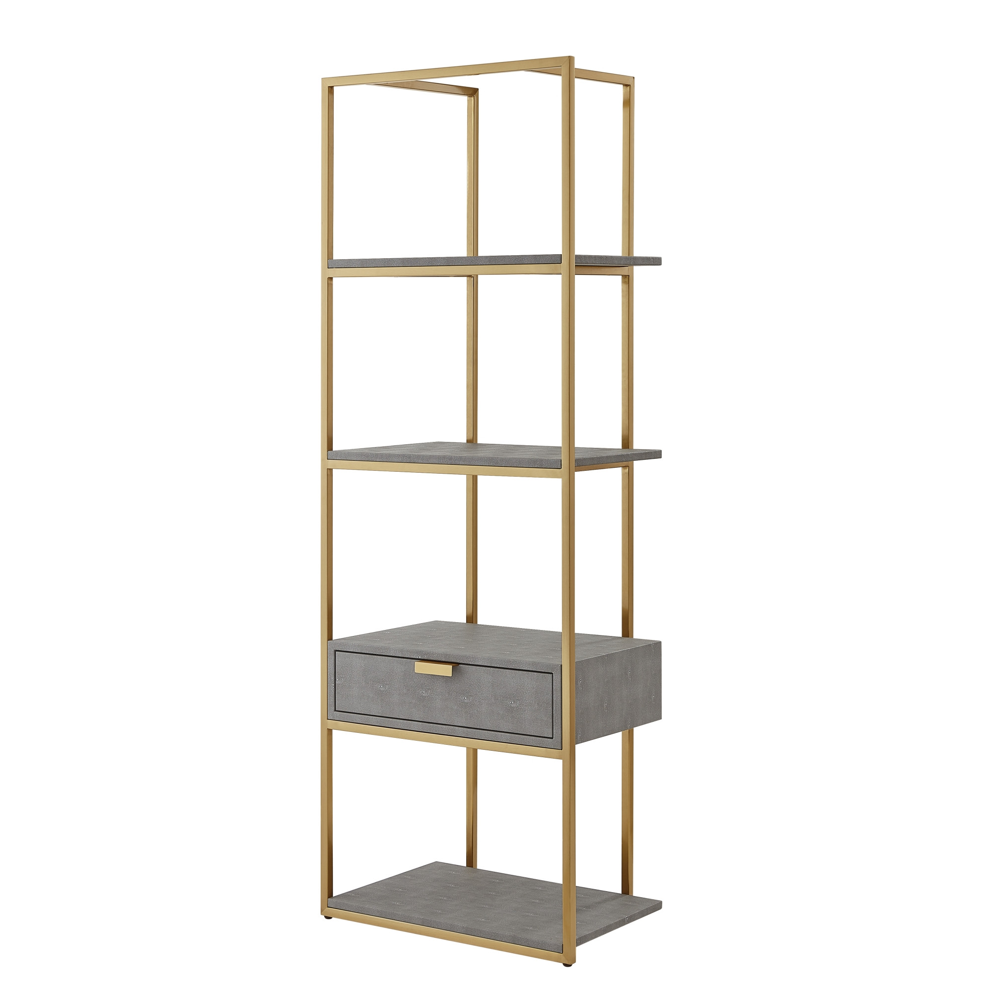 68" Gray Stainless Steel Four Tier Etagere Bookcase with a drawer-544738-1
