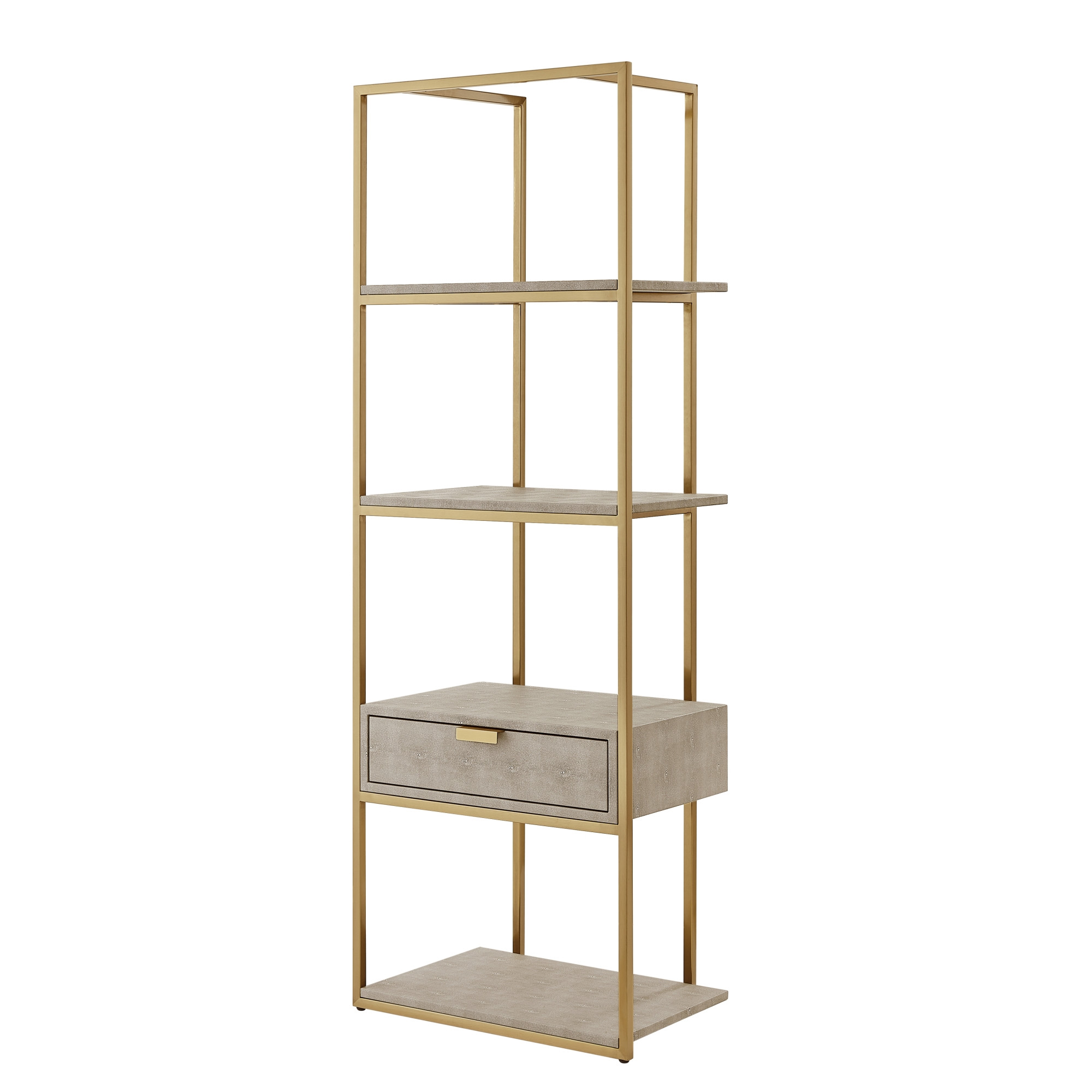 68" Cream Stainless Steel Four Tier Etagere Bookcase with a drawer-544740-1