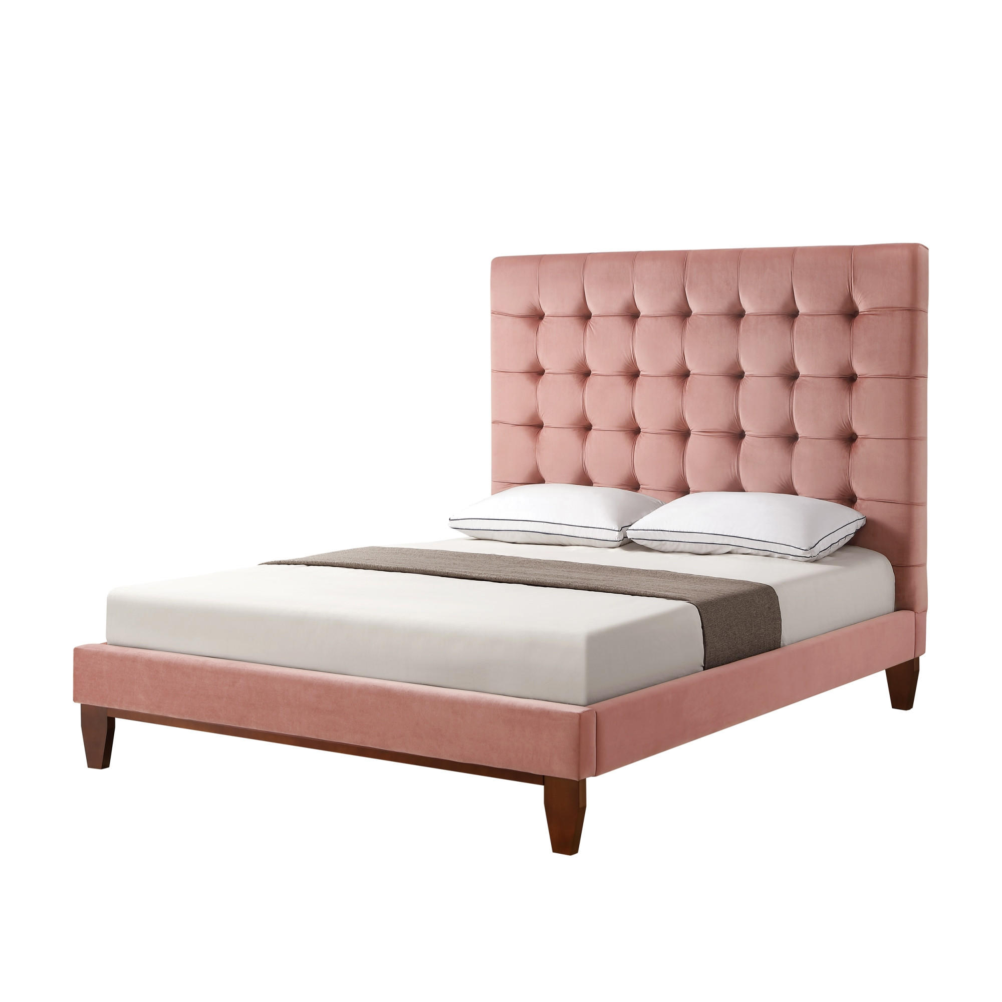 Blush Solid Wood Queen Tufted Upholstered Velvet Bed-544751-1