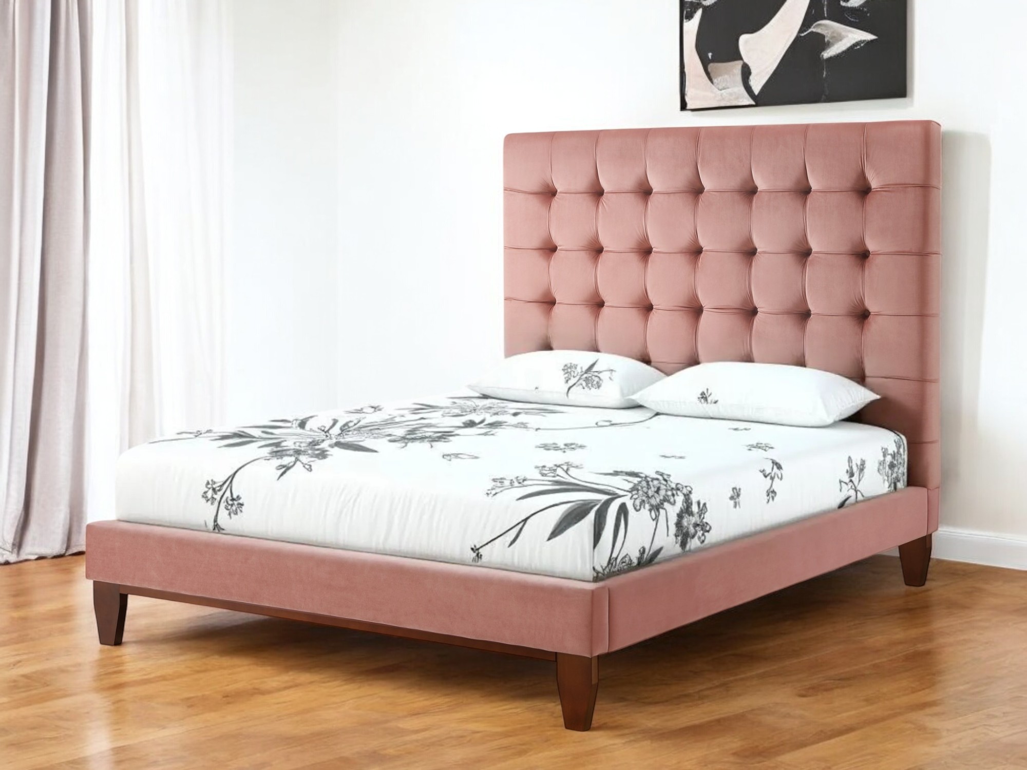 Blush Solid Wood Queen Tufted Upholstered Velvet Bed-544751-1