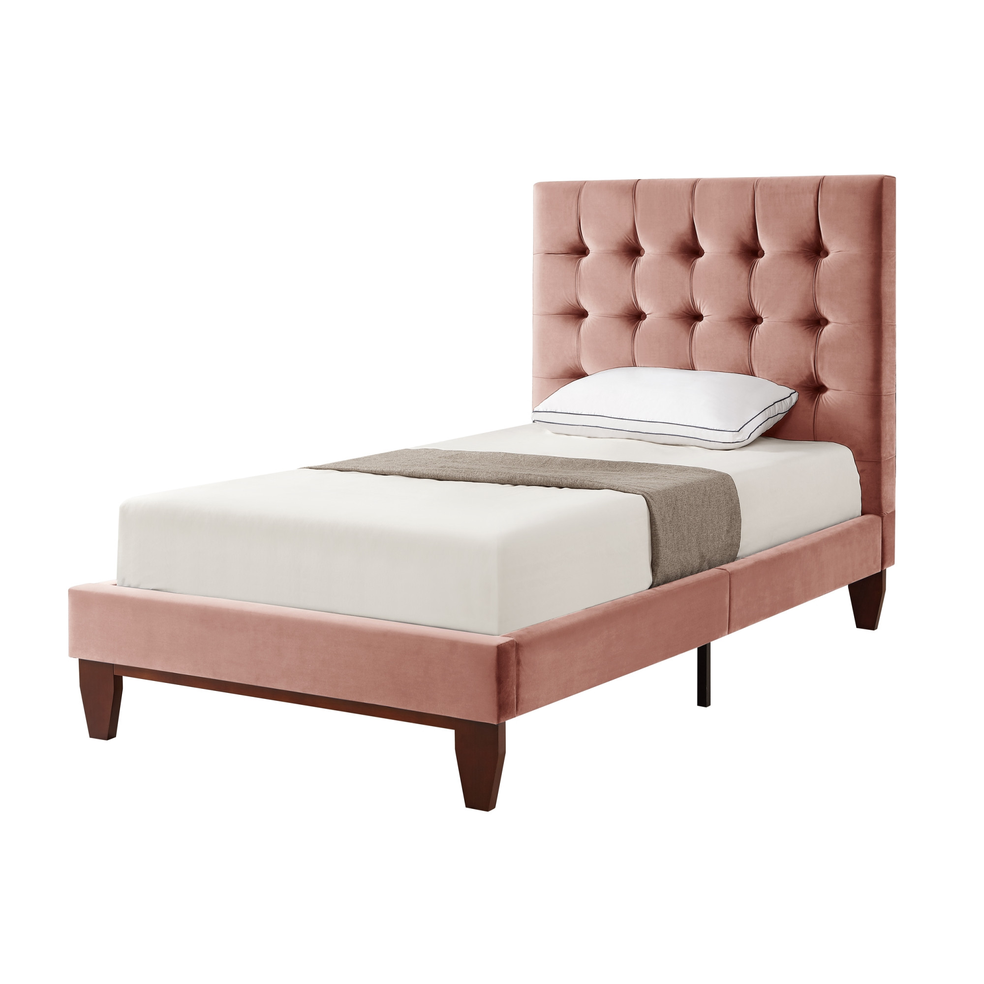 Blush Solid Wood Twin Tufted Upholstered Velvet Bed-544752-1