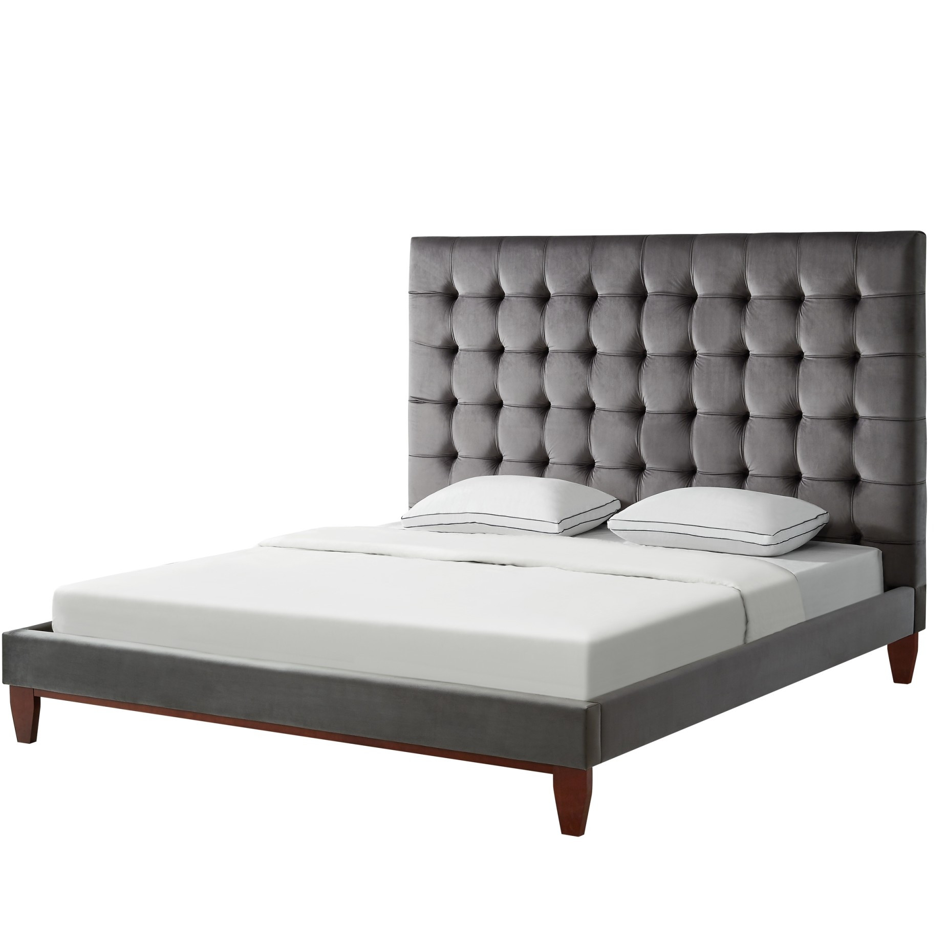 Gray Solid Wood King Tufted Upholstered Velvet Bed-544753-1