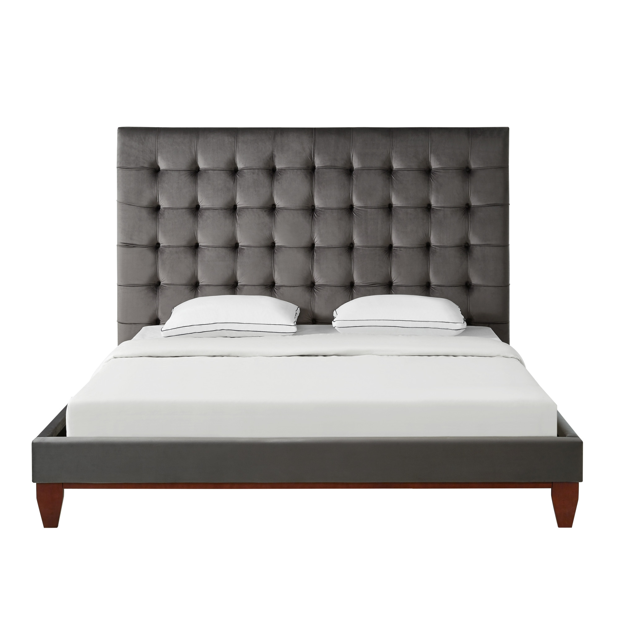 Gray Solid Wood Queen Tufted Upholstered Velvet Bed-544754-1