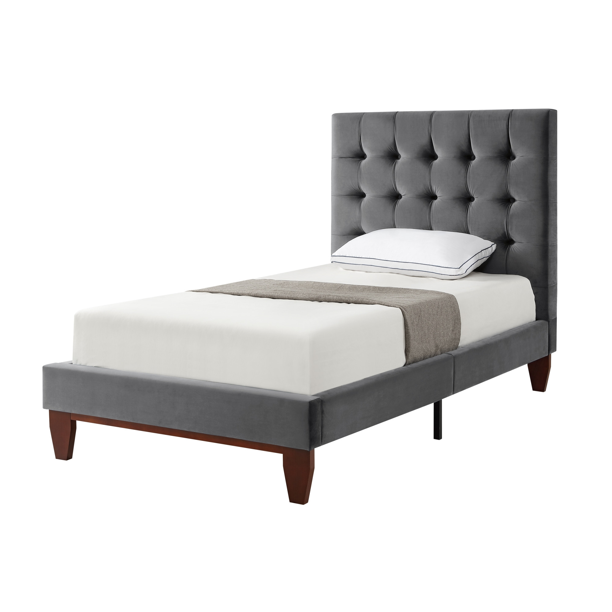 Gray Solid Wood Twin Tufted Upholstered Velvet Bed-544755-1
