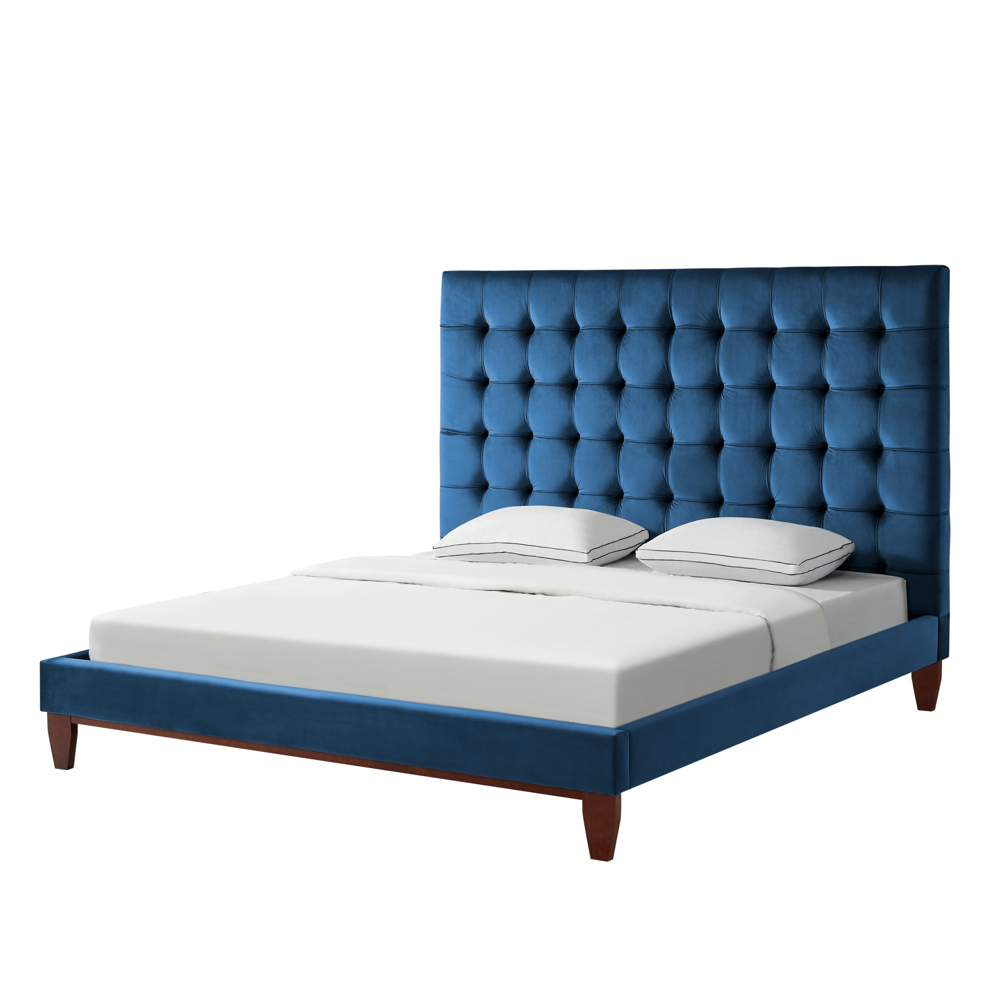 Navy Blue Solid Wood King Tufted Upholstered Velvet Bed-544756-1