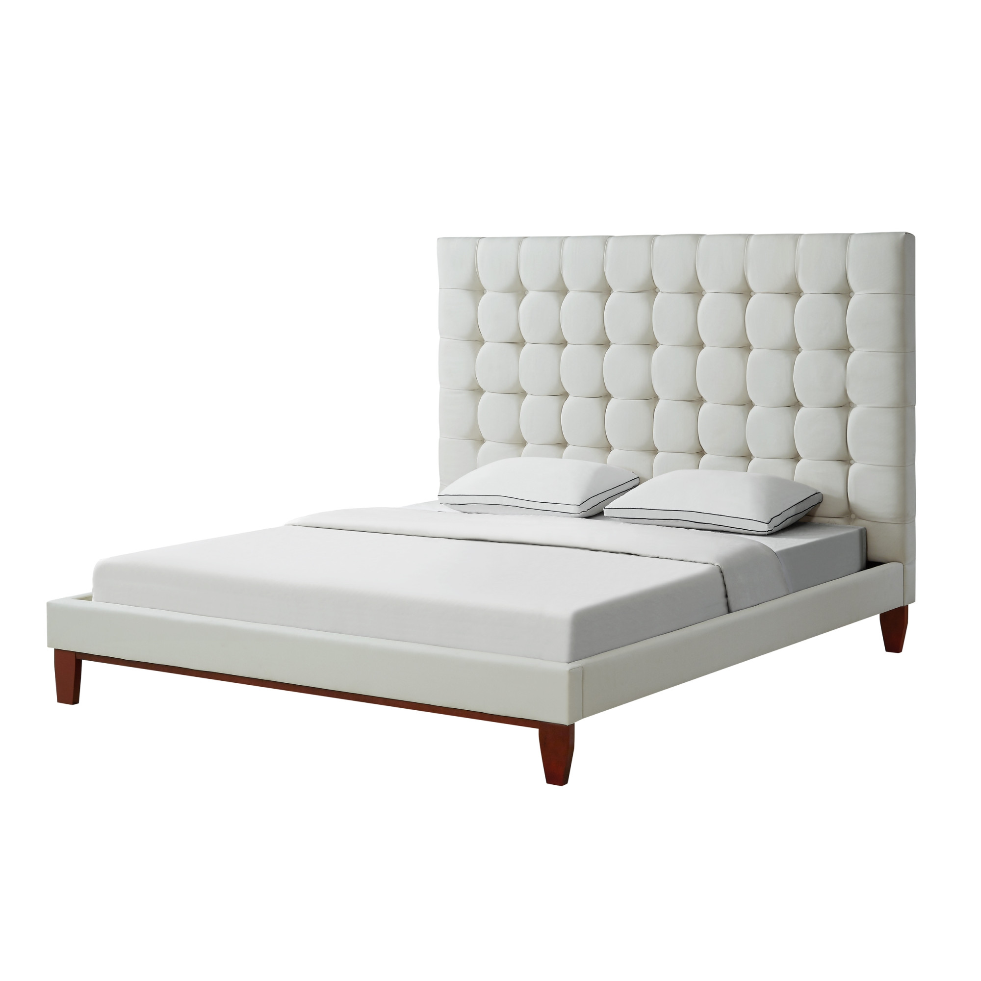 Beige Solid Wood King Tufted Upholstered Linen Bed-544759-1