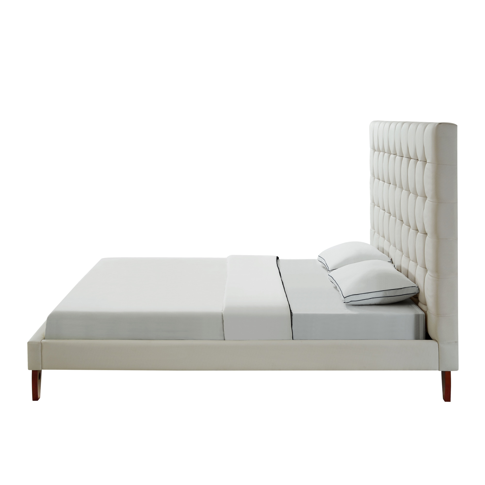 Beige Solid Wood King Tufted Upholstered Linen Bed-544759-1