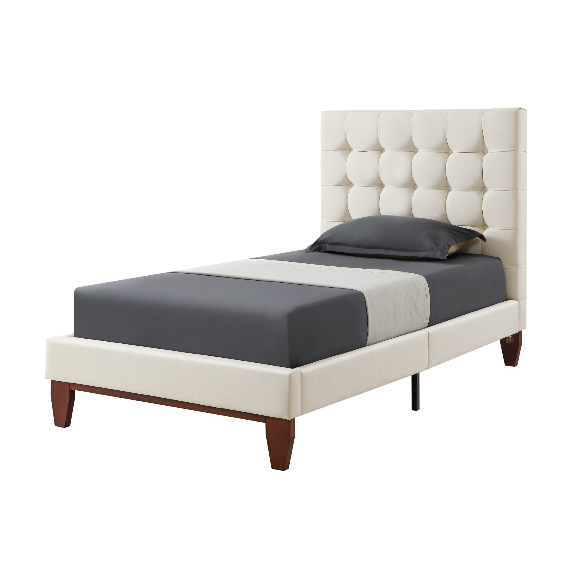Beige Solid Wood Twin Tufted Upholstered Linen Bed-544761-1