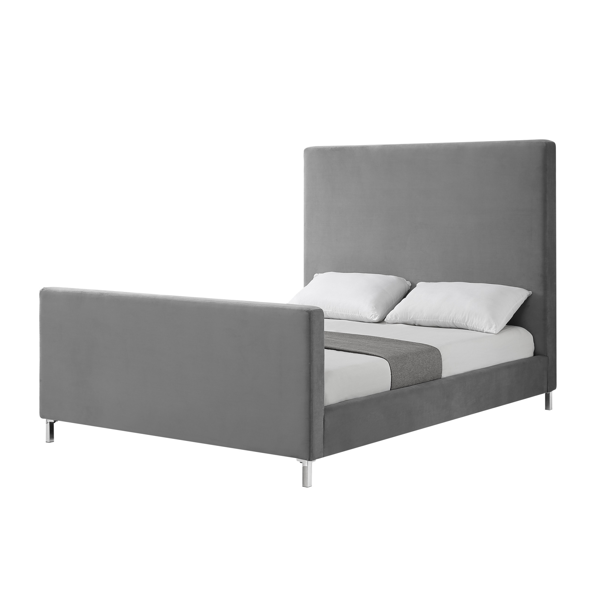 Gray Solid Wood Queen Upholstered Velvet Bed-544766-1