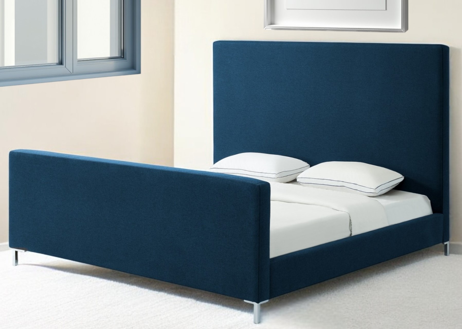 Denim Blue Solid Wood King Upholstered Linen Bed-544775-1