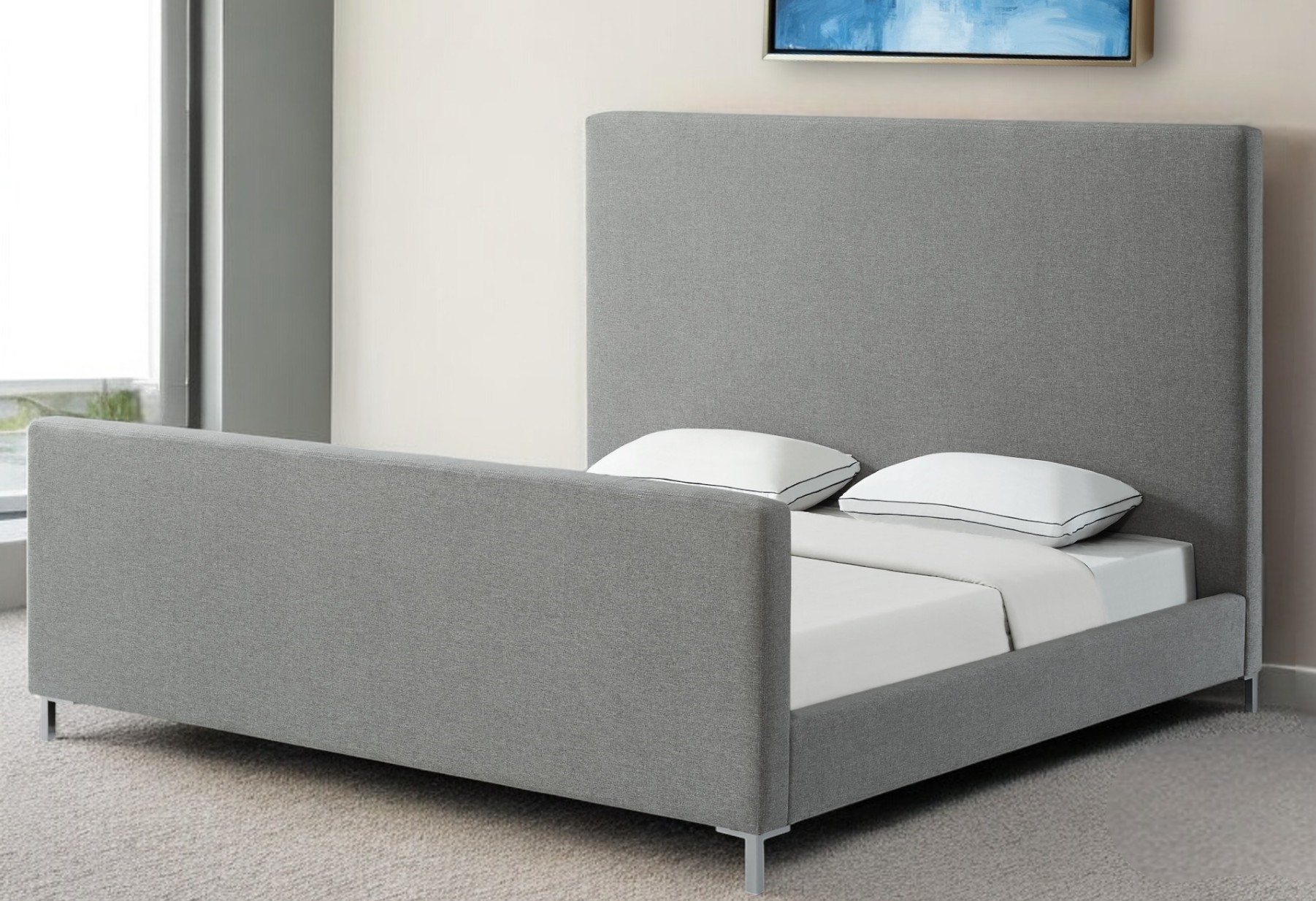 Gray Solid Wood King Upholstered Linen Bed-544777-1