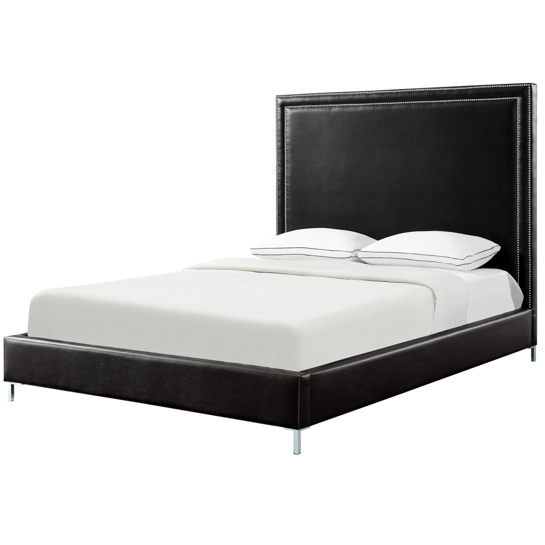 Black Solid Wood Queen Upholstered Faux Leather Bed with Nailhead Trim-544780-1