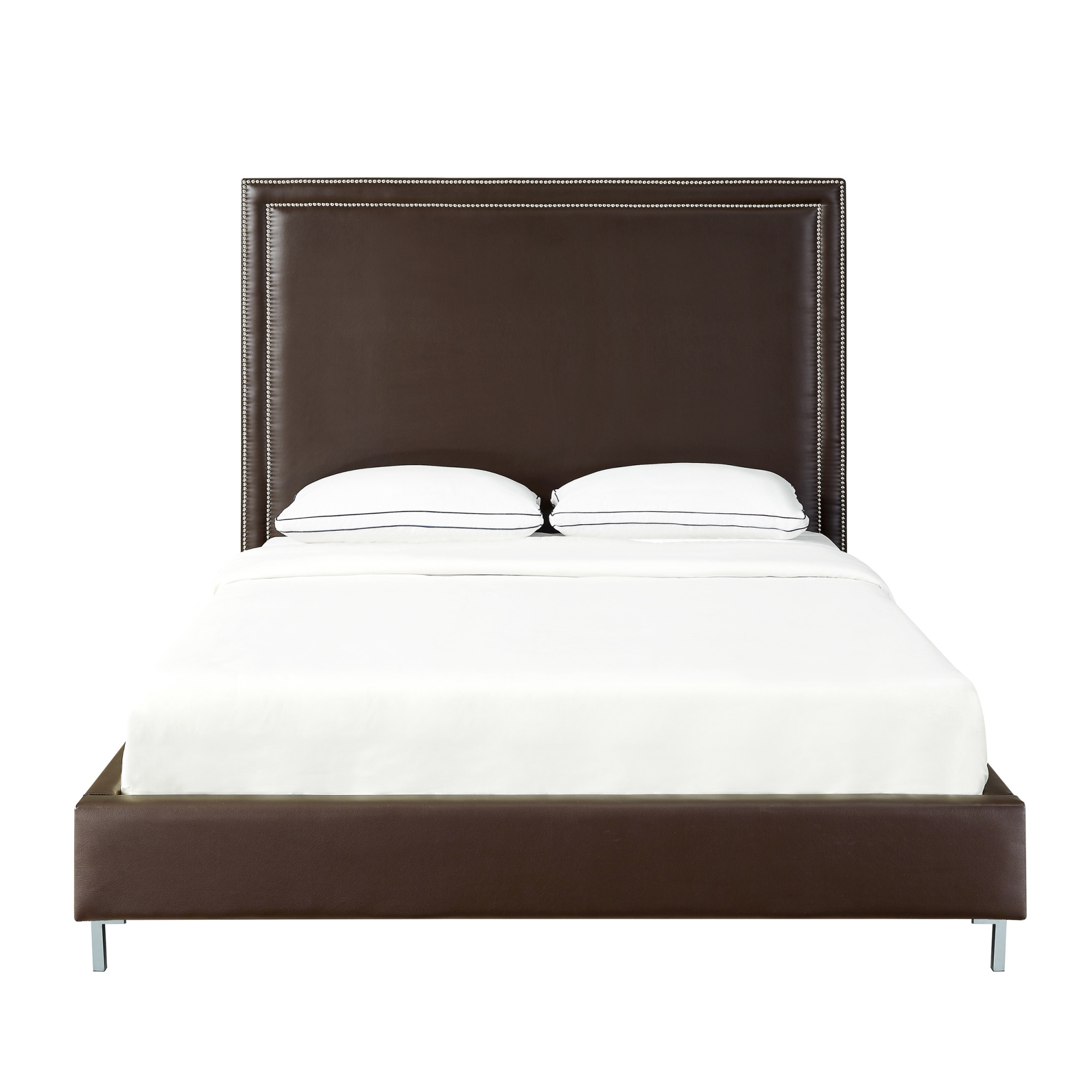 Espresso Solid Wood King Upholstered Faux Leather Bed with Nailhead Trim-544781-1