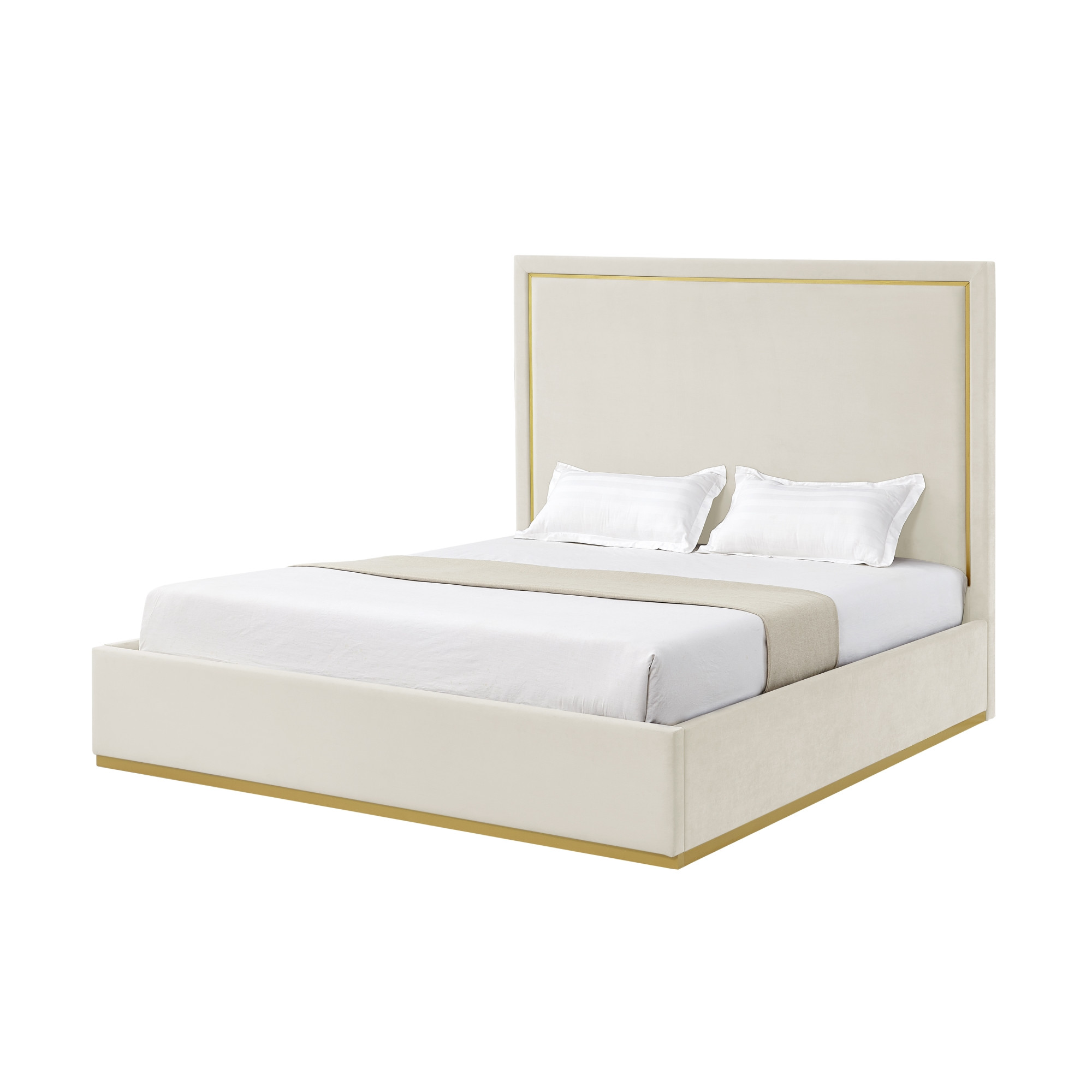 Beige Solid Wood Queen Upholstered Velvet Bed-544795-1