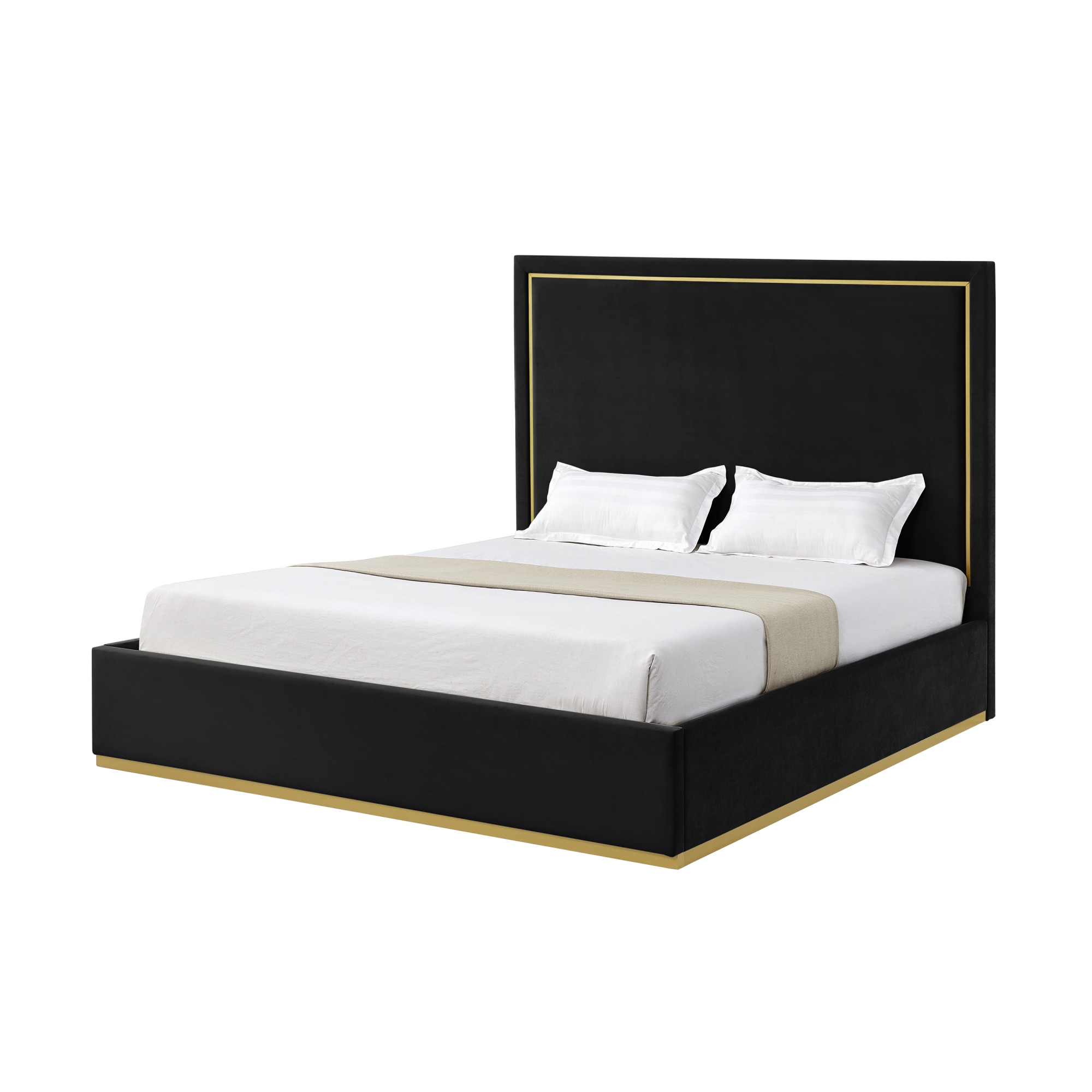 Black Solid Wood King Upholstered Velvet Bed-544796-1