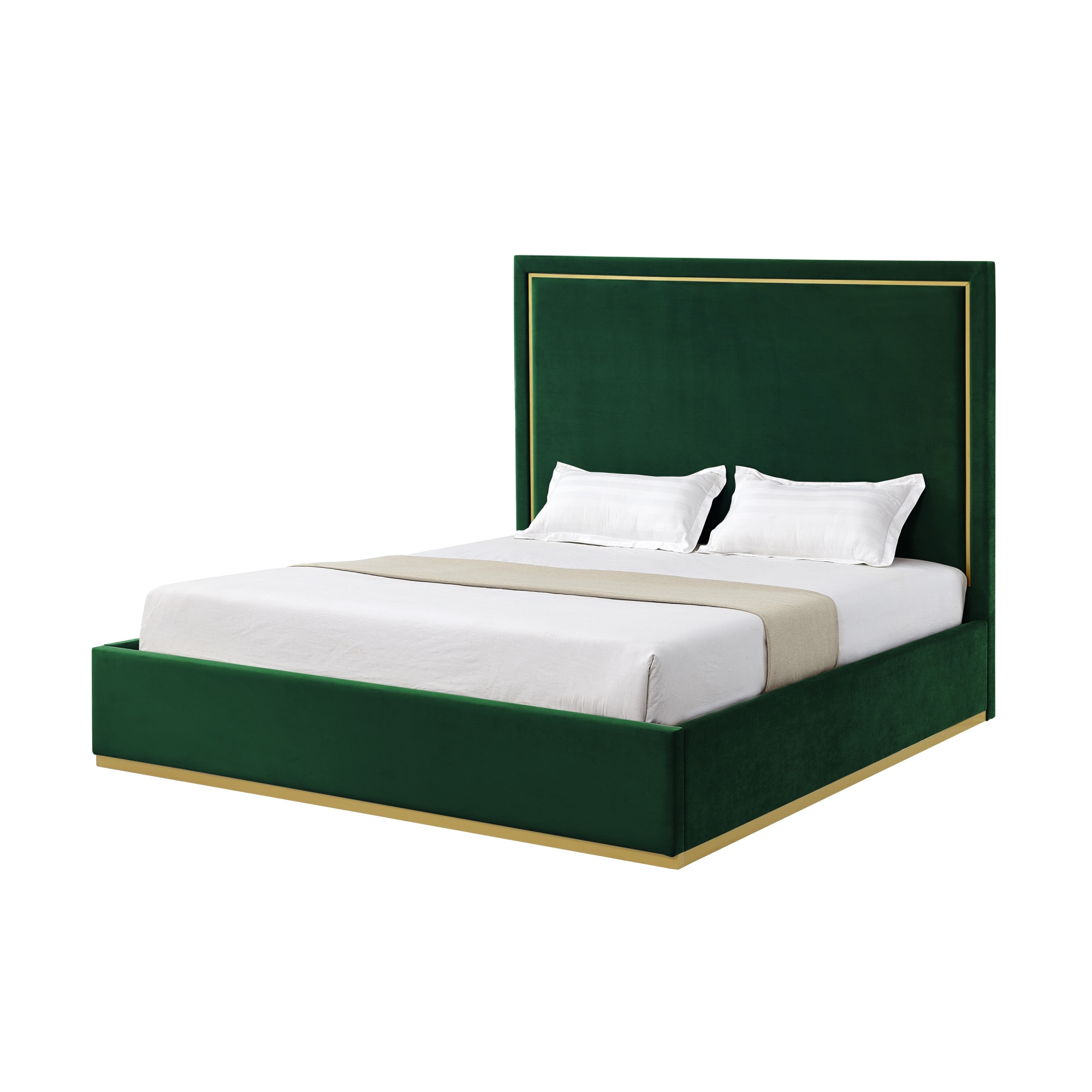 Hunter Green Solid Wood King Upholstered Velvet Bed-544800-1