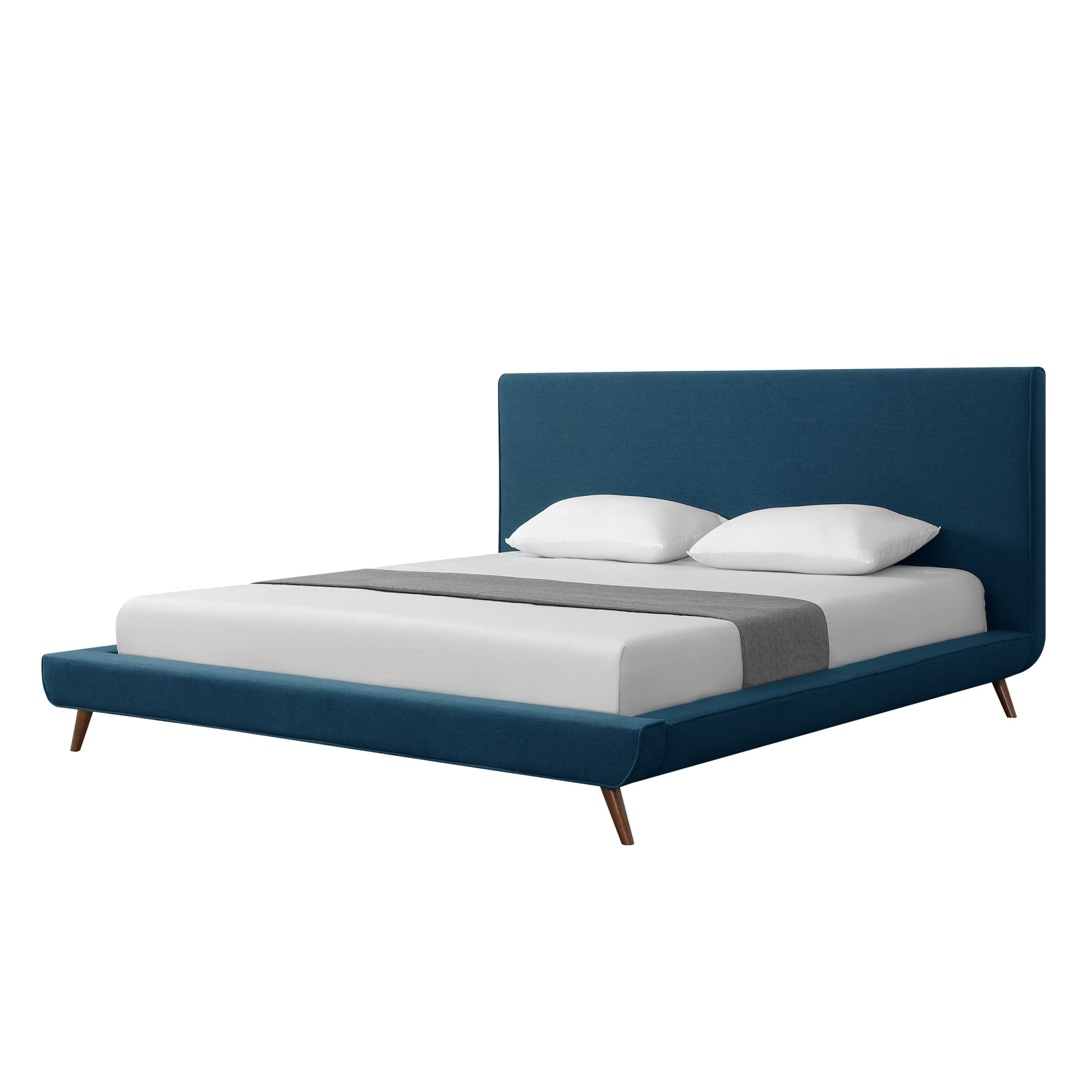 Denim Blue Solid Wood King Upholstered Linen Bed-544841-1