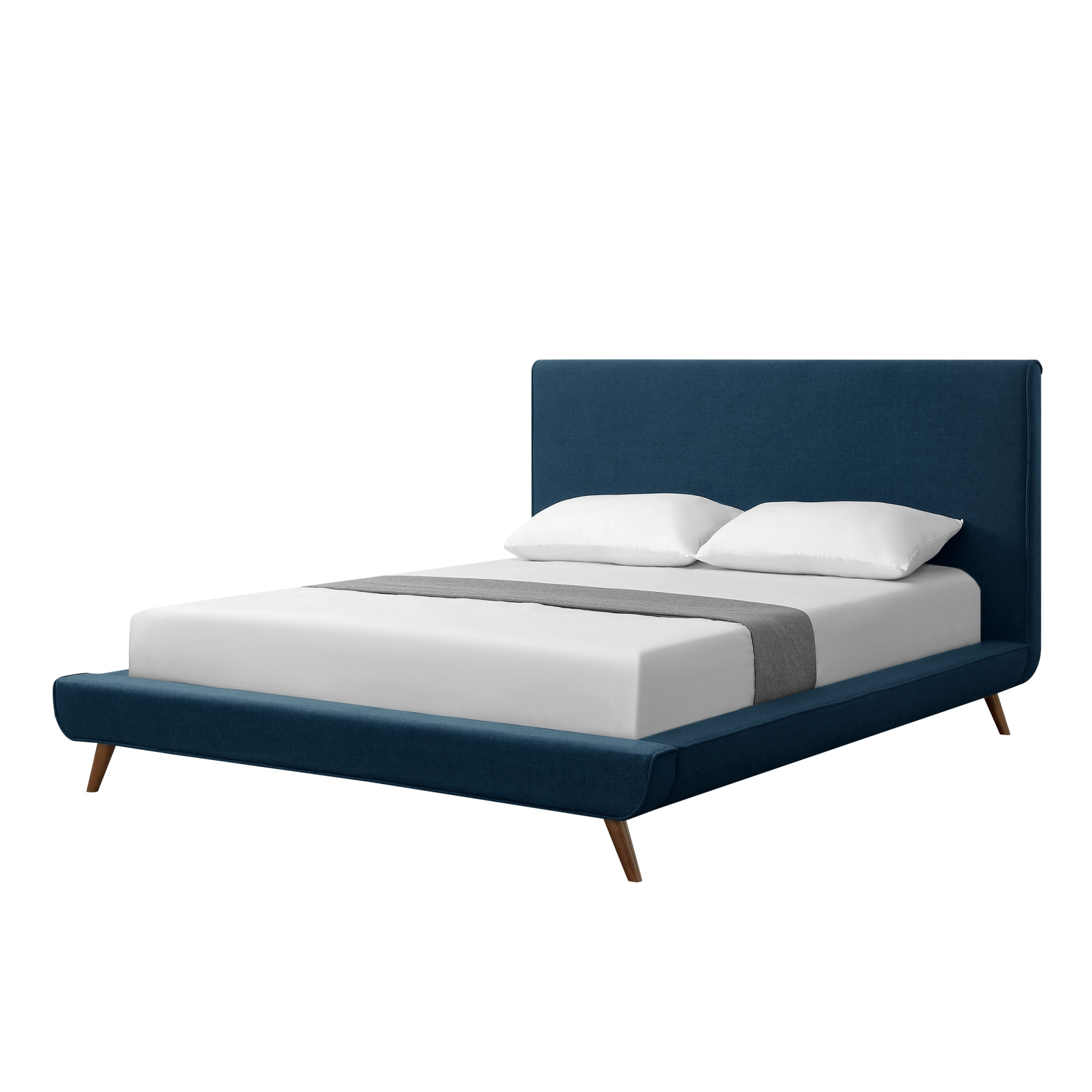 Denim Blue Solid Wood Queen Upholstered Linen Bed-544842-1
