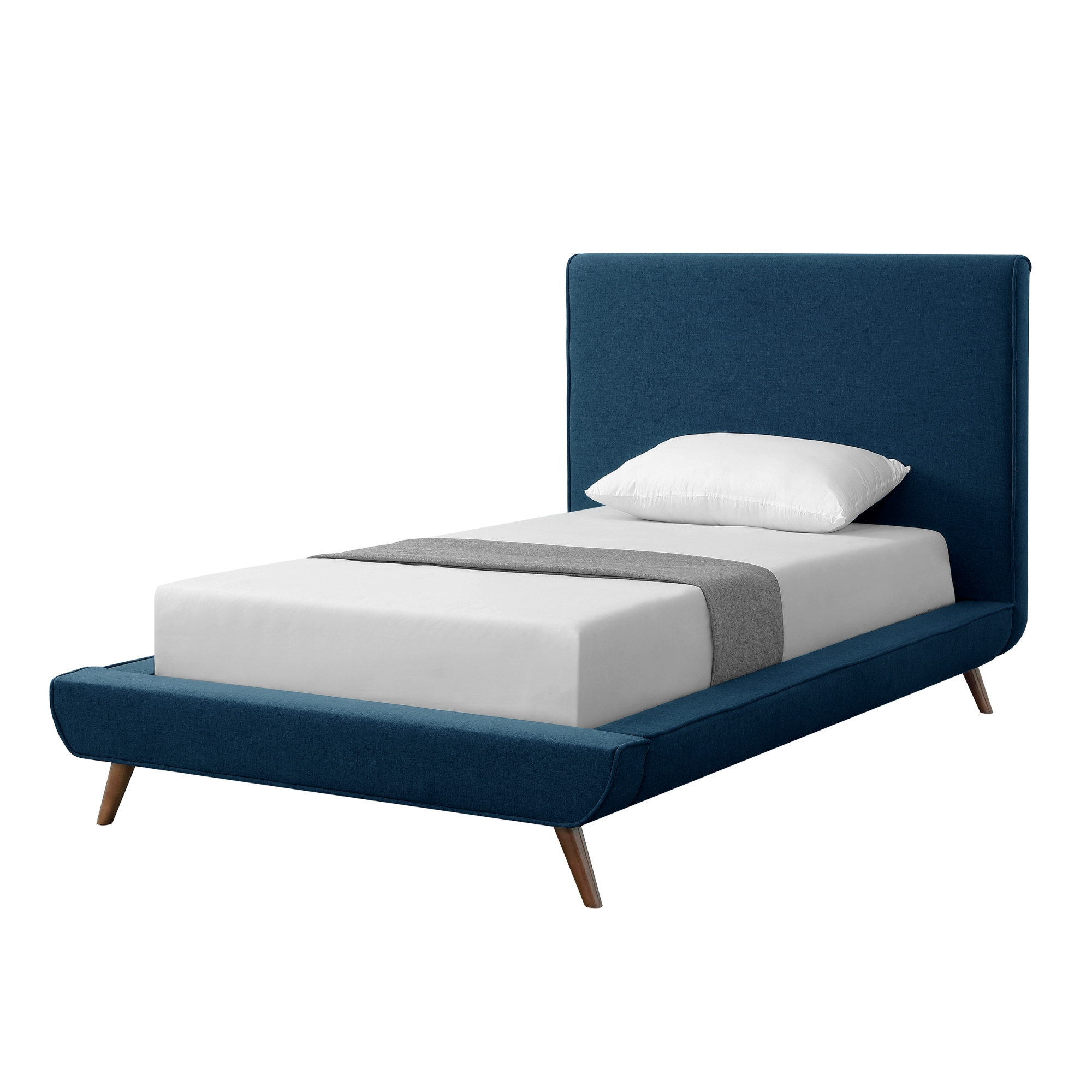 Denim Blue Solid Wood Twin Upholstered Linen Bed-544843-1