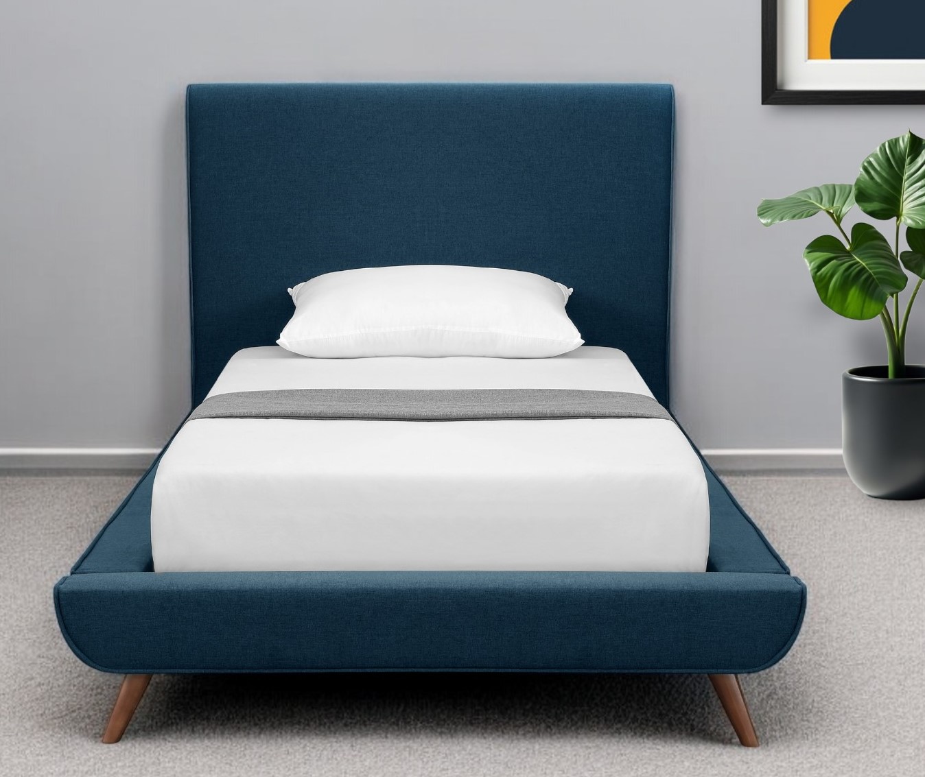 Denim Blue Solid Wood Twin Upholstered Linen Bed-544843-1