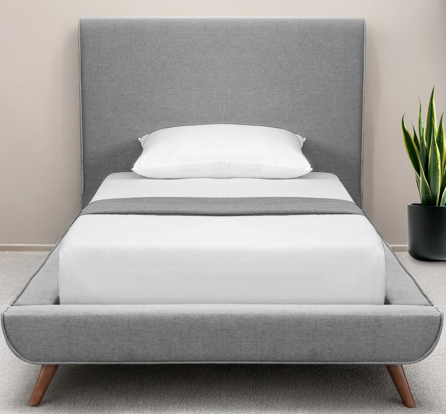 Gray Solid Wood Twin Upholstered Linen Bed-544846-1