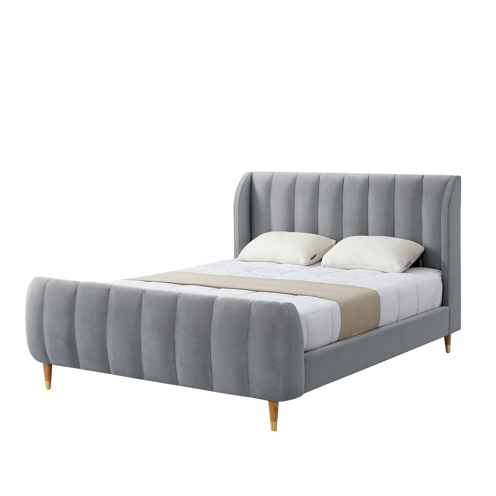 Gray Solid Wood Queen Tufted Upholstered Velvet Bed Frame-544852-1