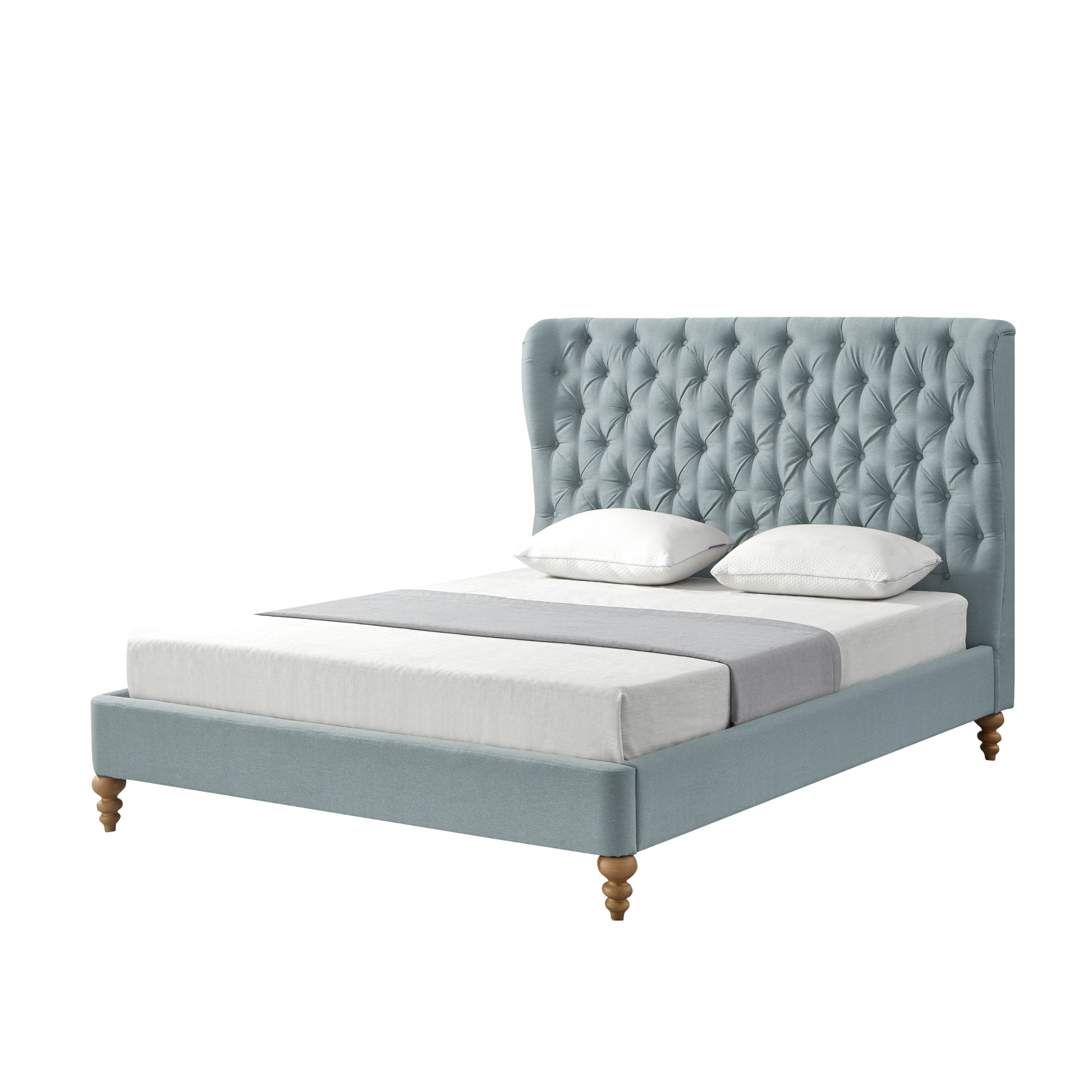 Blue Solid Wood Twin Tufted Upholstered Linen Bed-544877-1