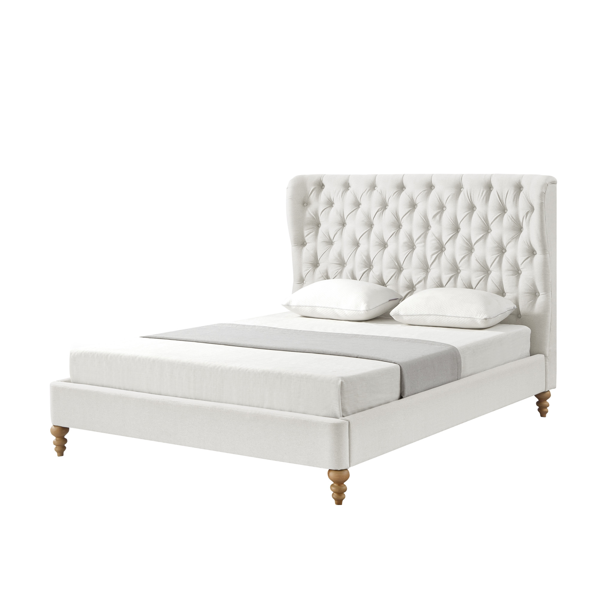 Cream Solid Wood Twin Tufted Upholstered Linen Bed-544880-1