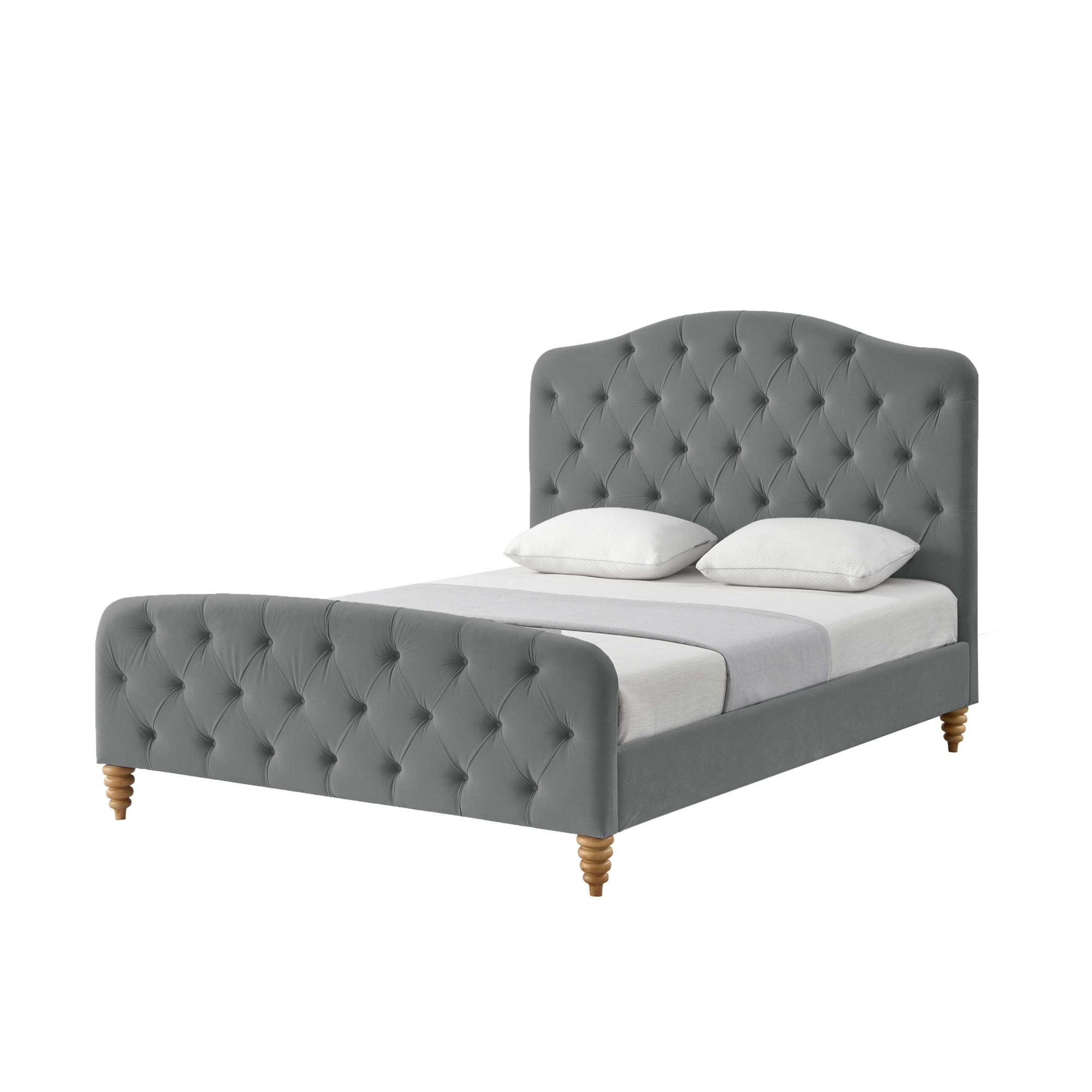 Gray Solid Wood Twin Tufted Upholstered Velvet Bed-544893-1